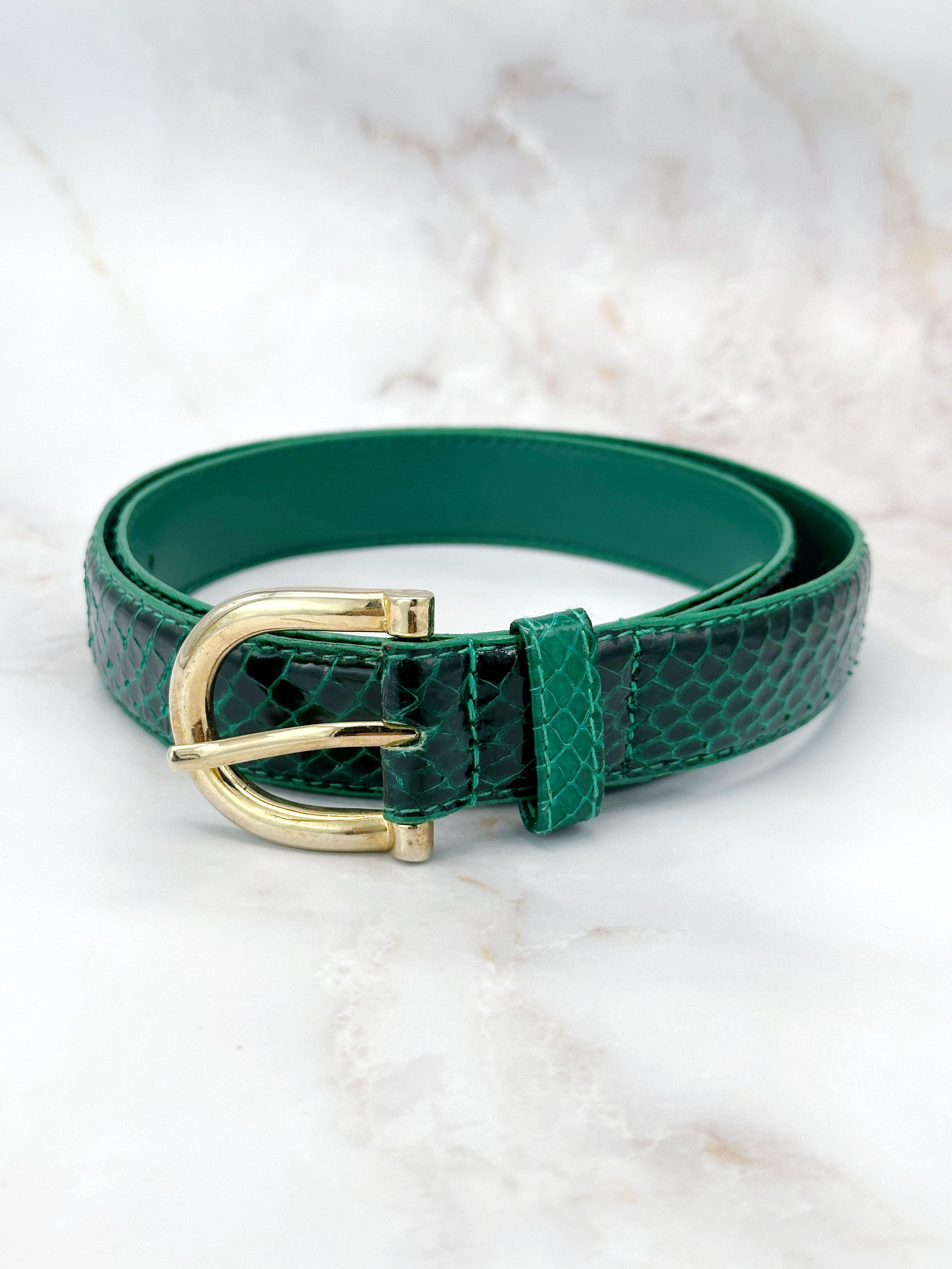 Green vintage leather belt