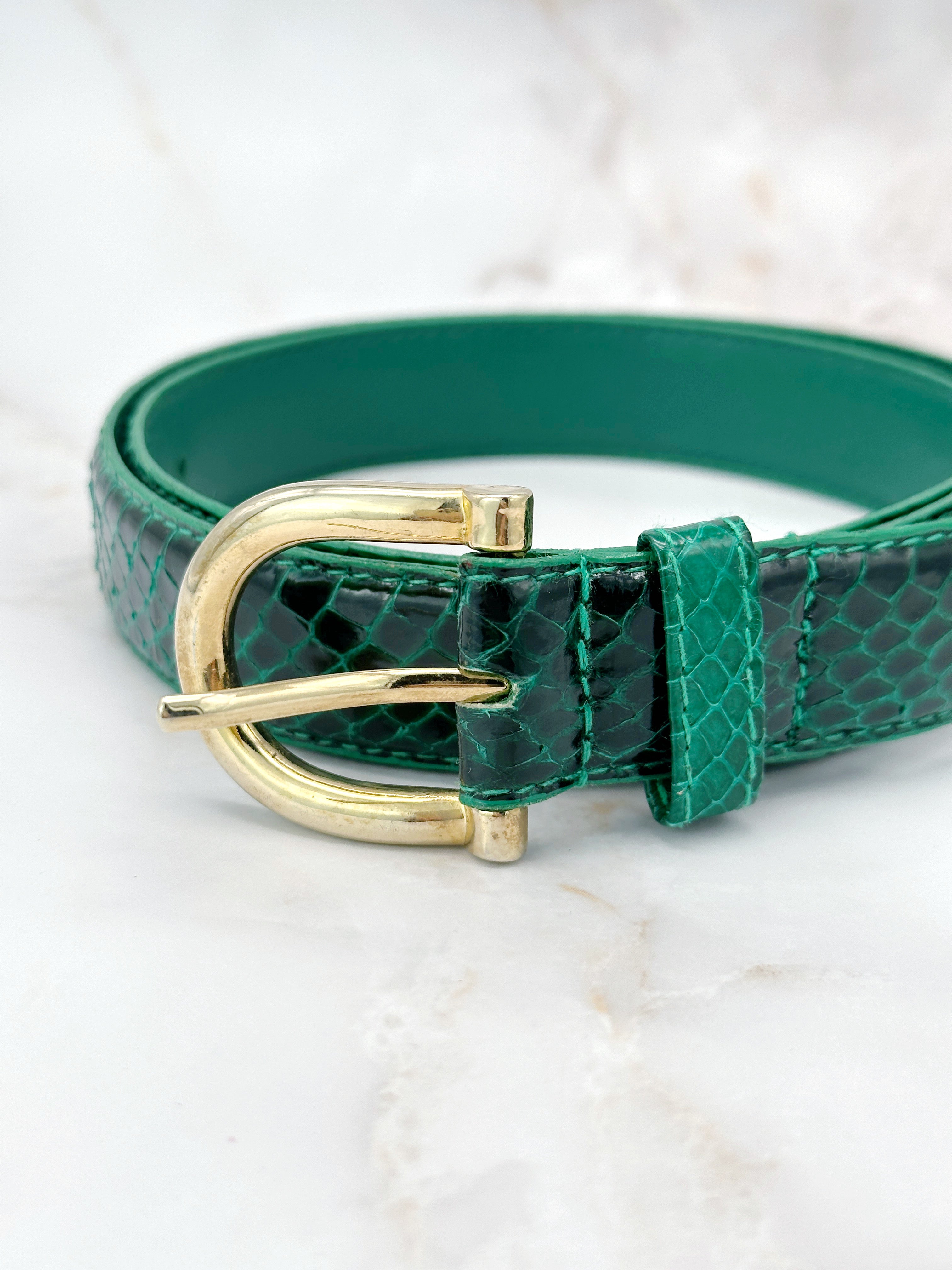 Green vintage leather belt