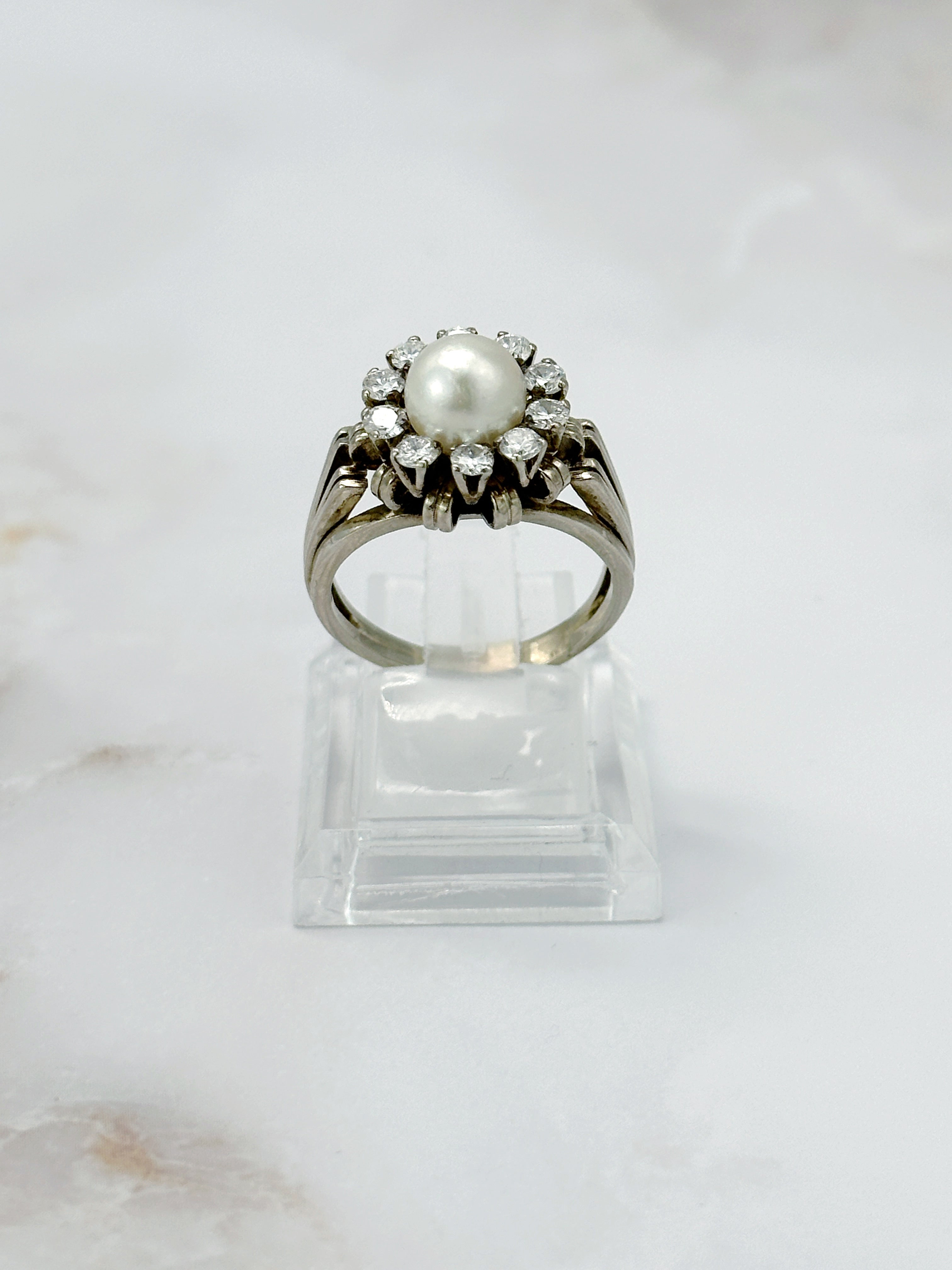 Statement Ring mit Zuchtperle & Diamanten