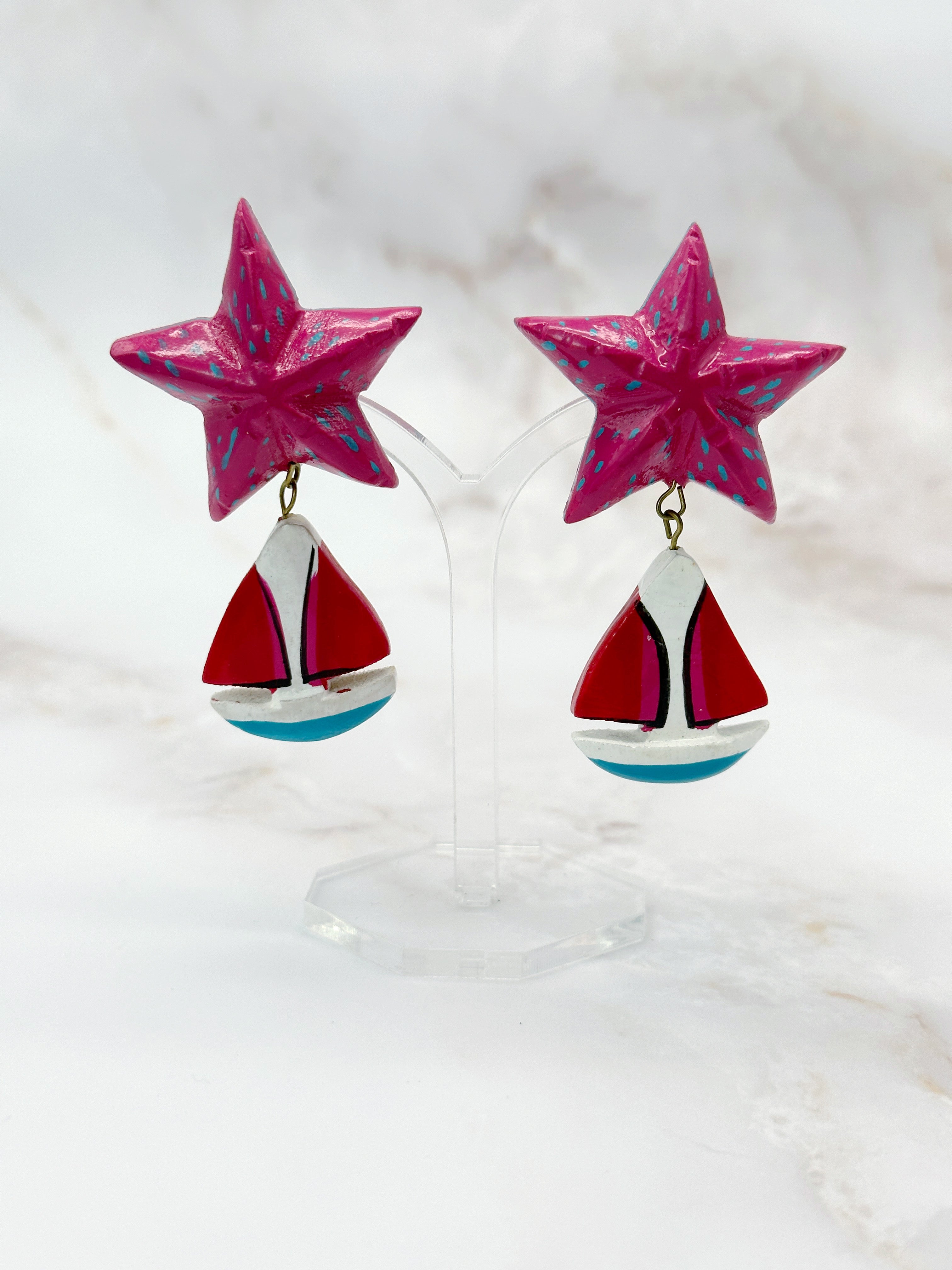 Vintage Ohrclips mit Segelboot