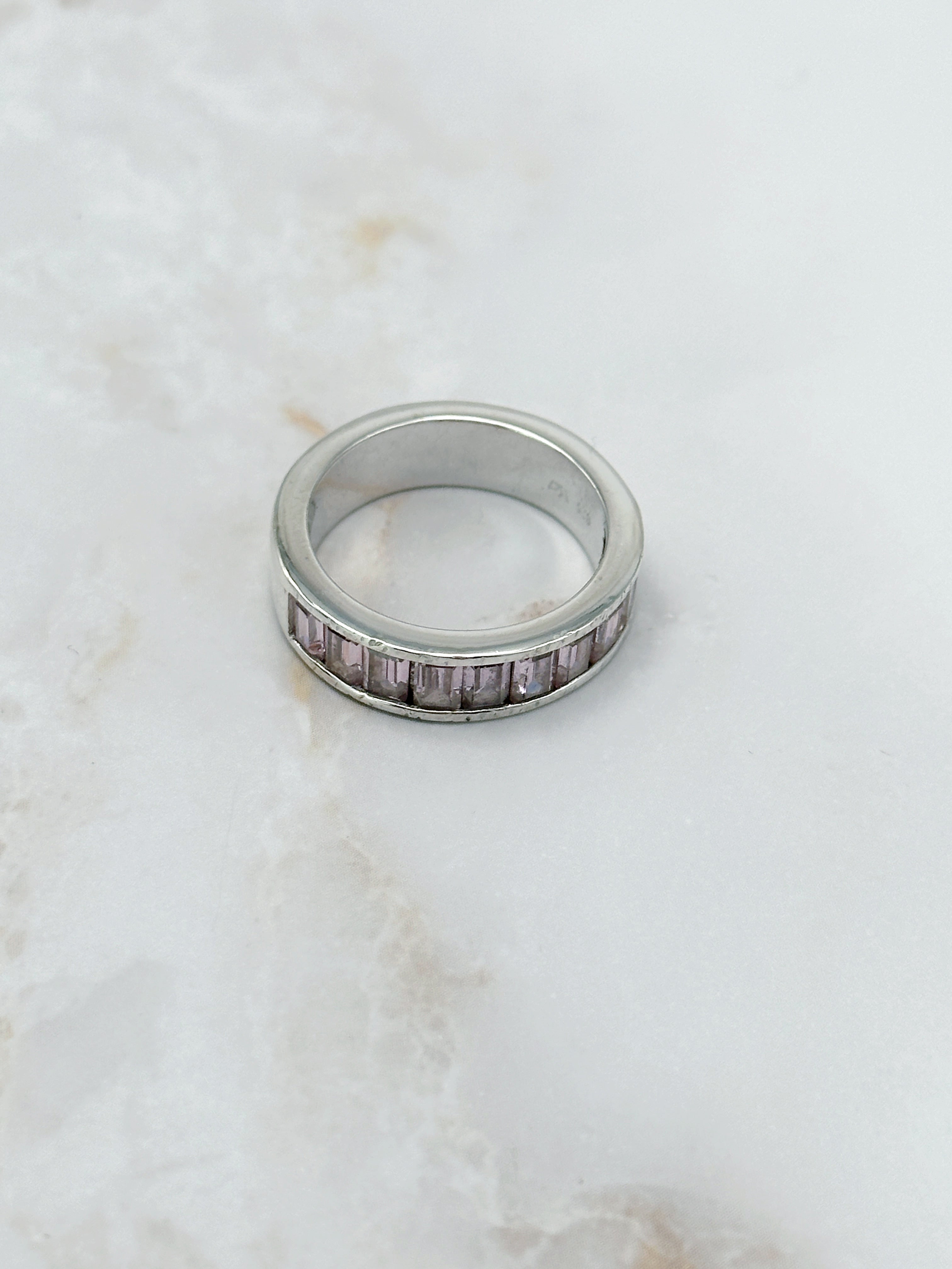 Silver ring with purple glass crystals