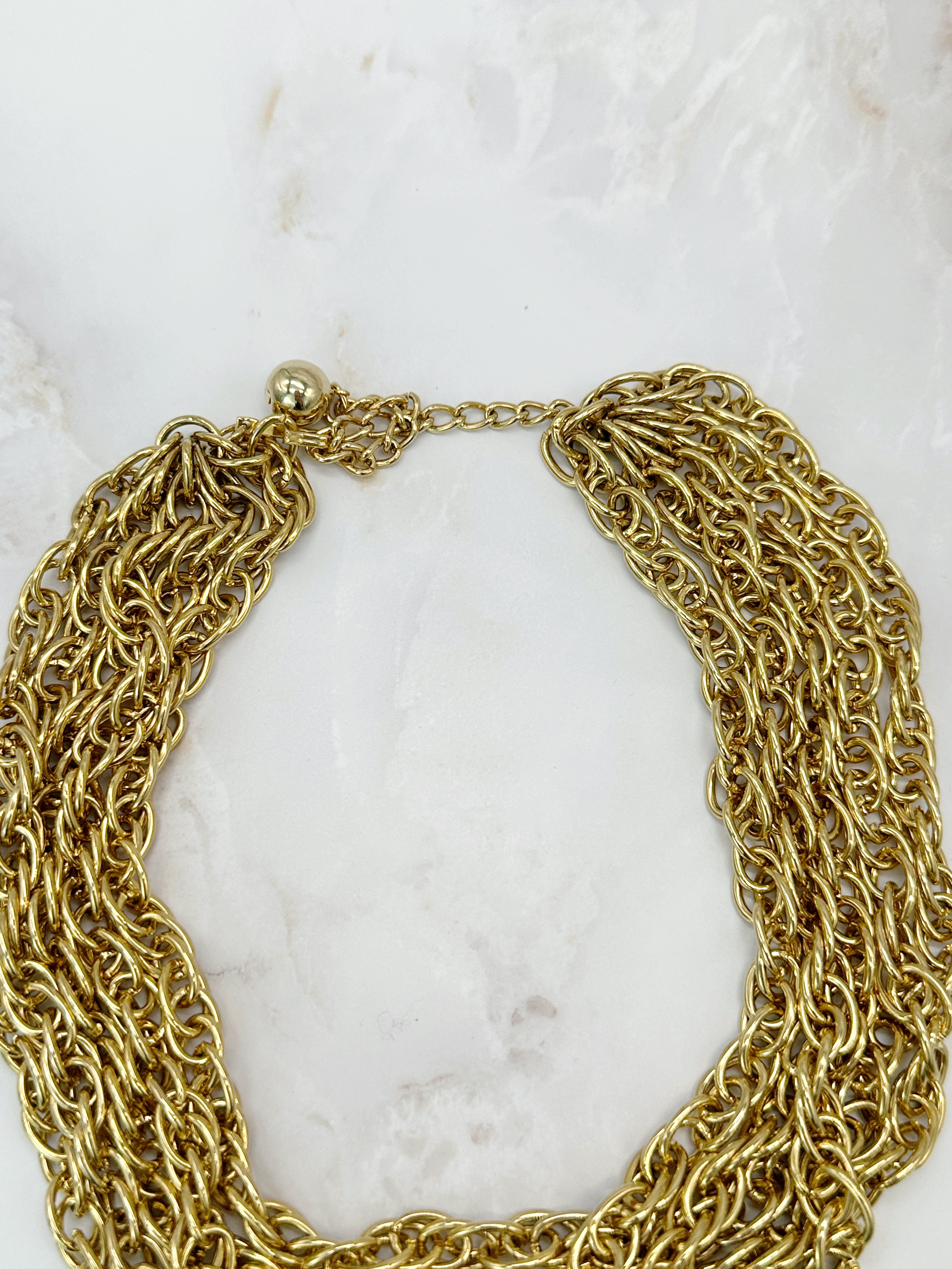 Mehrreihiger Vintage Choker aus Seilketten, vergoldet, 70er Jahre