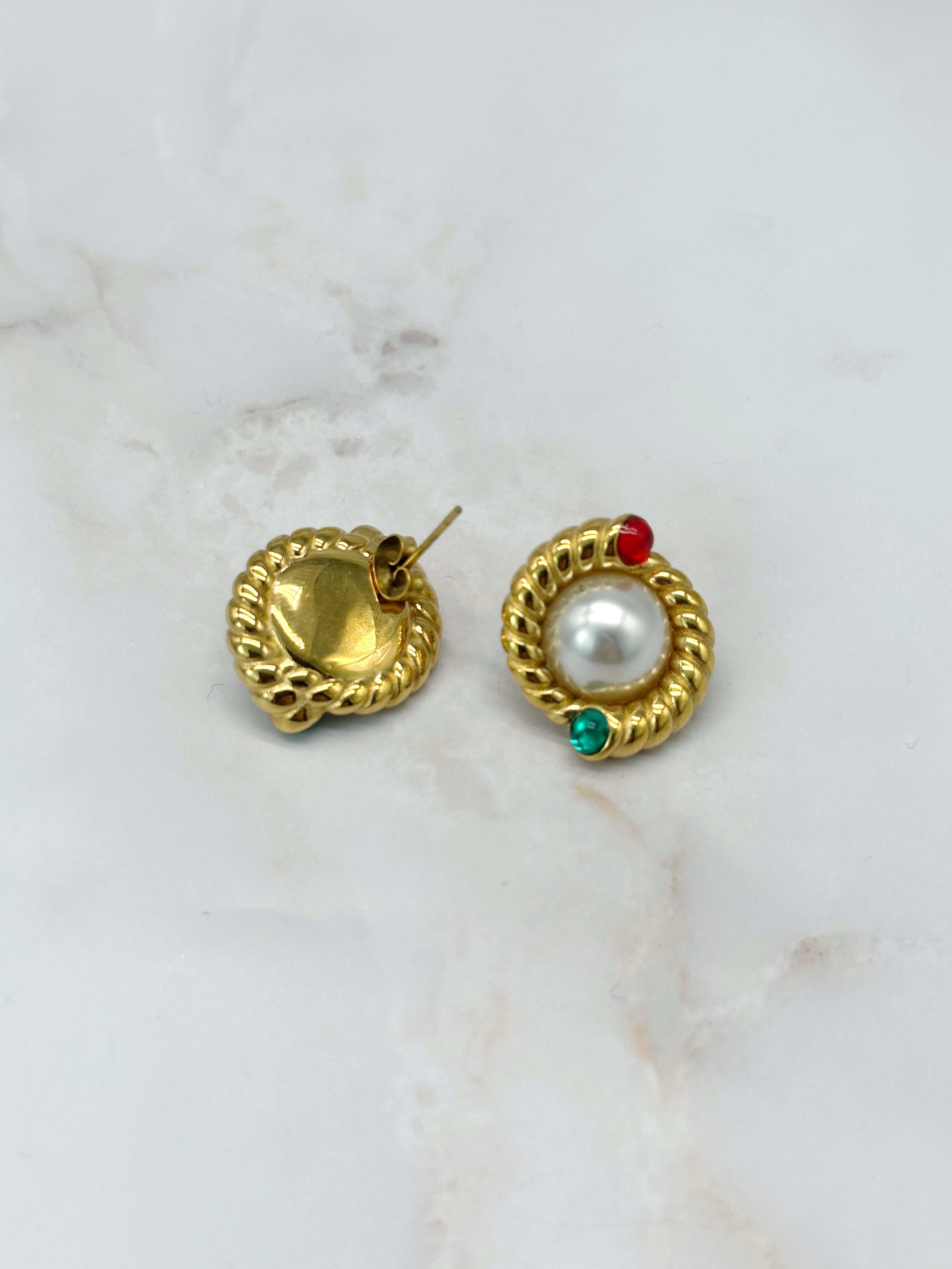 Prachtvolle Vintage-Ohrringe mit Kunstperlen und Strass in Rot und Grün