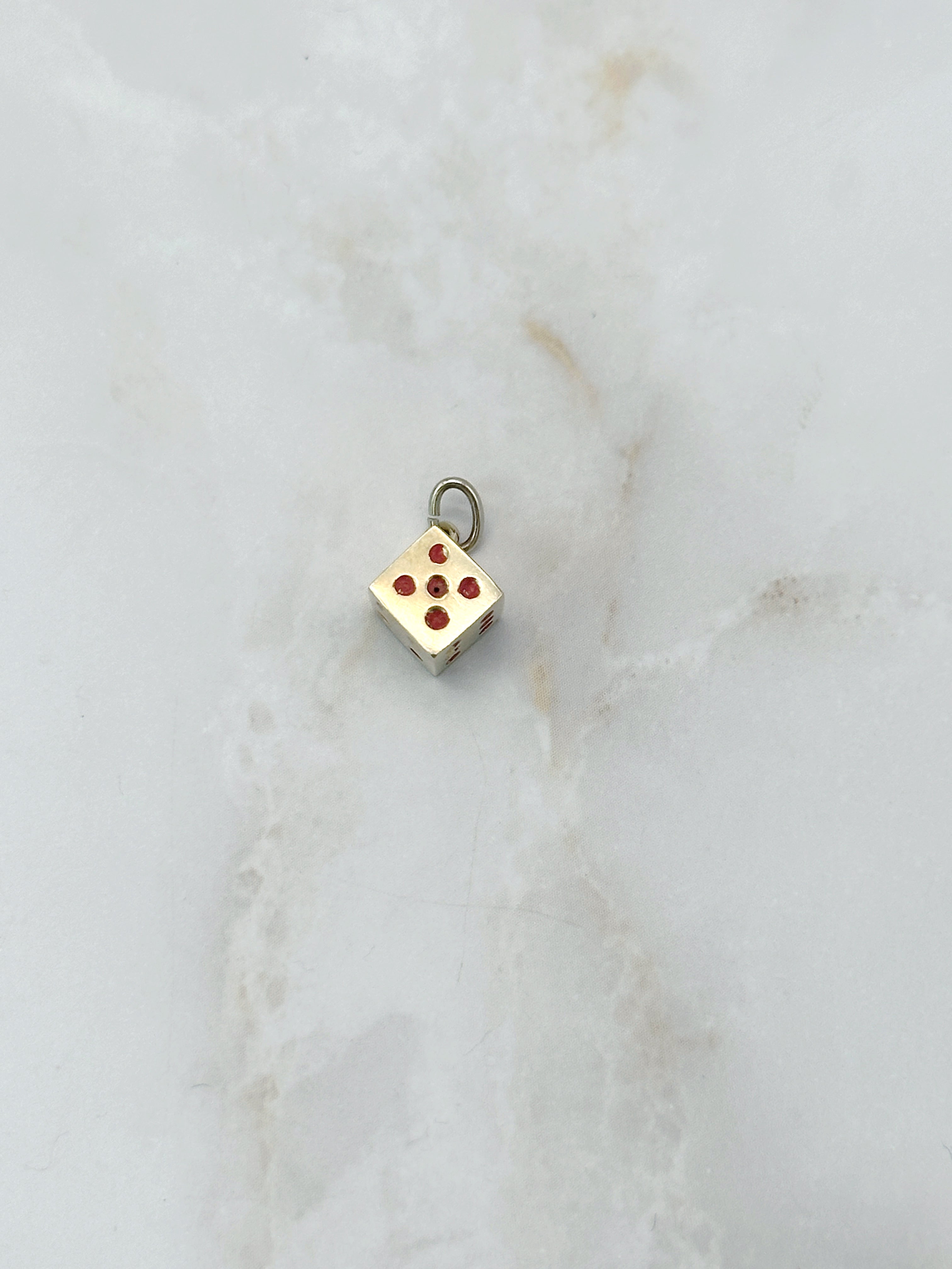 Anhänger Würfel in 585 Gelbgold mit roten Augen