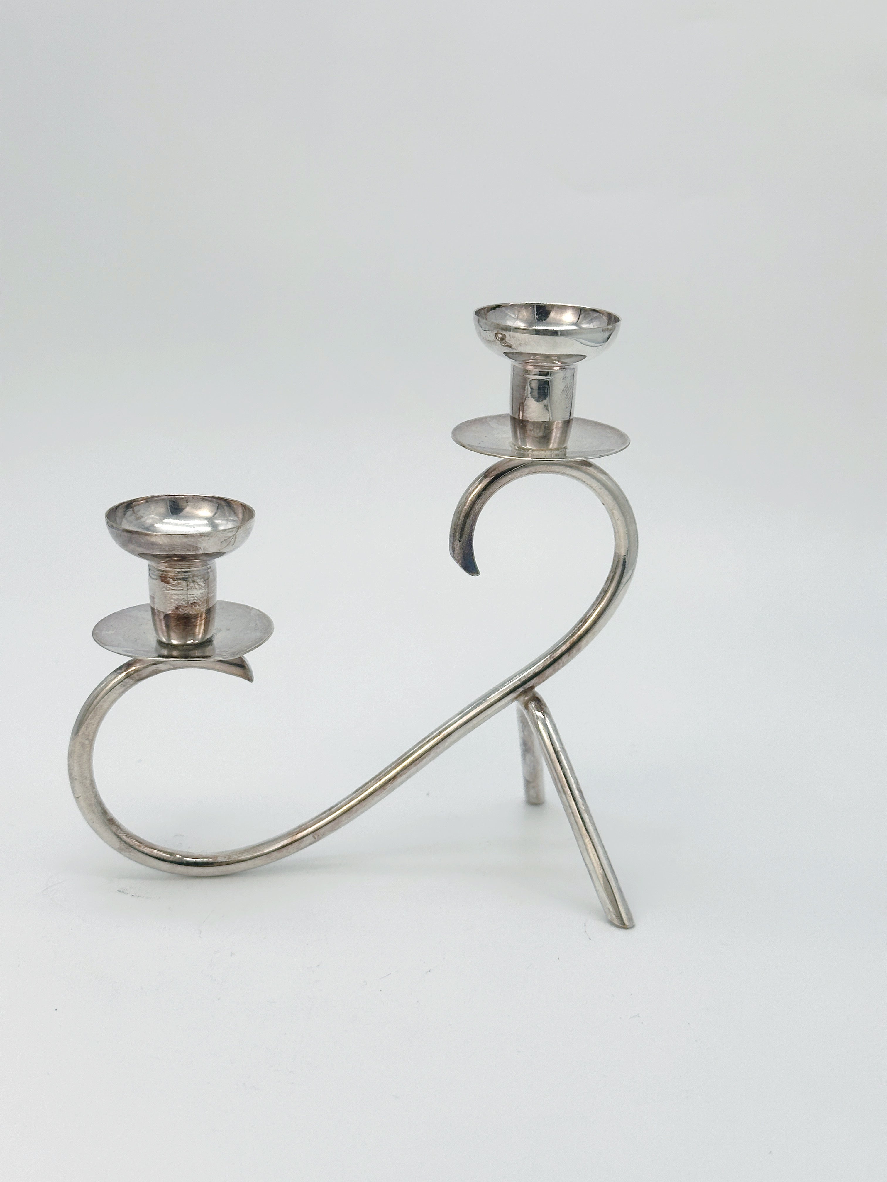 Vintage Kerzenständer aus Dänemark, versilbert, 2-flammig