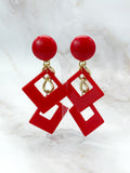 Vintage Ohrclips mit rotem Lucite und geometrischen Elementen