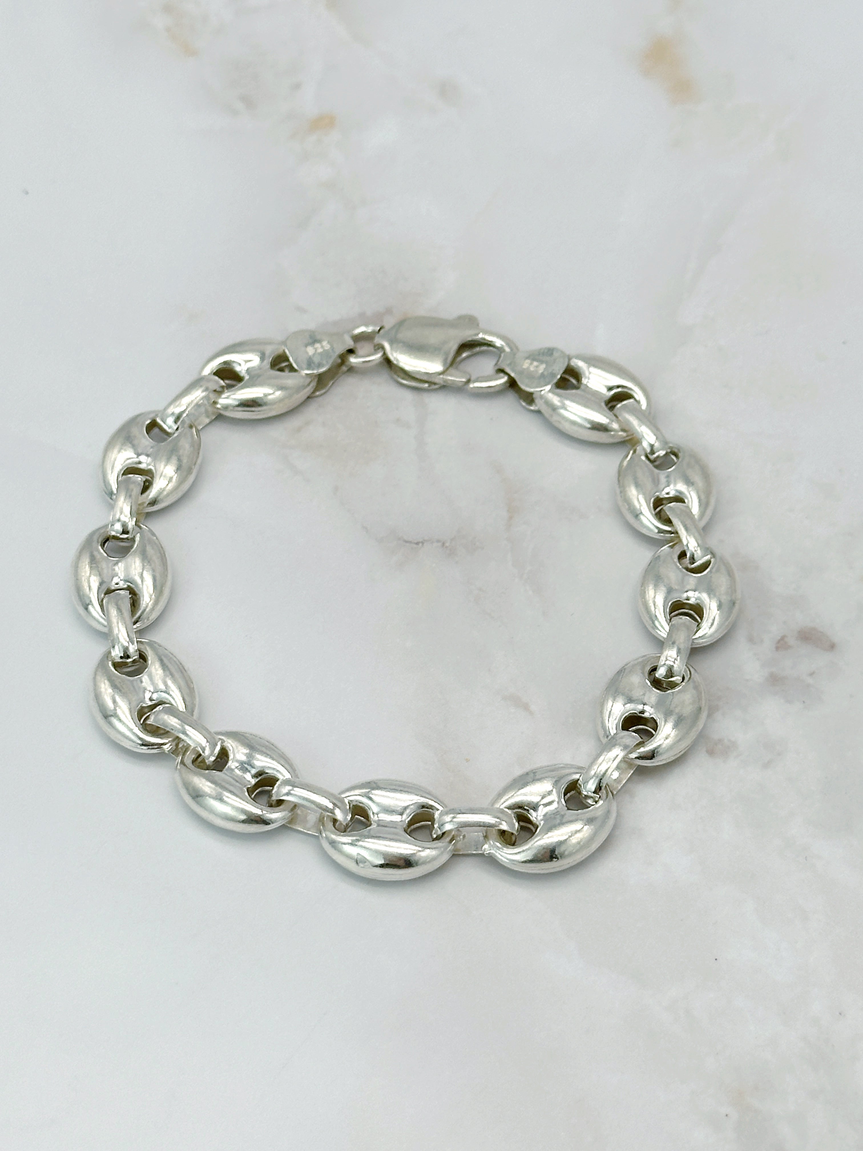Striking 925 silver bracelet – coffee beans / anchor chain