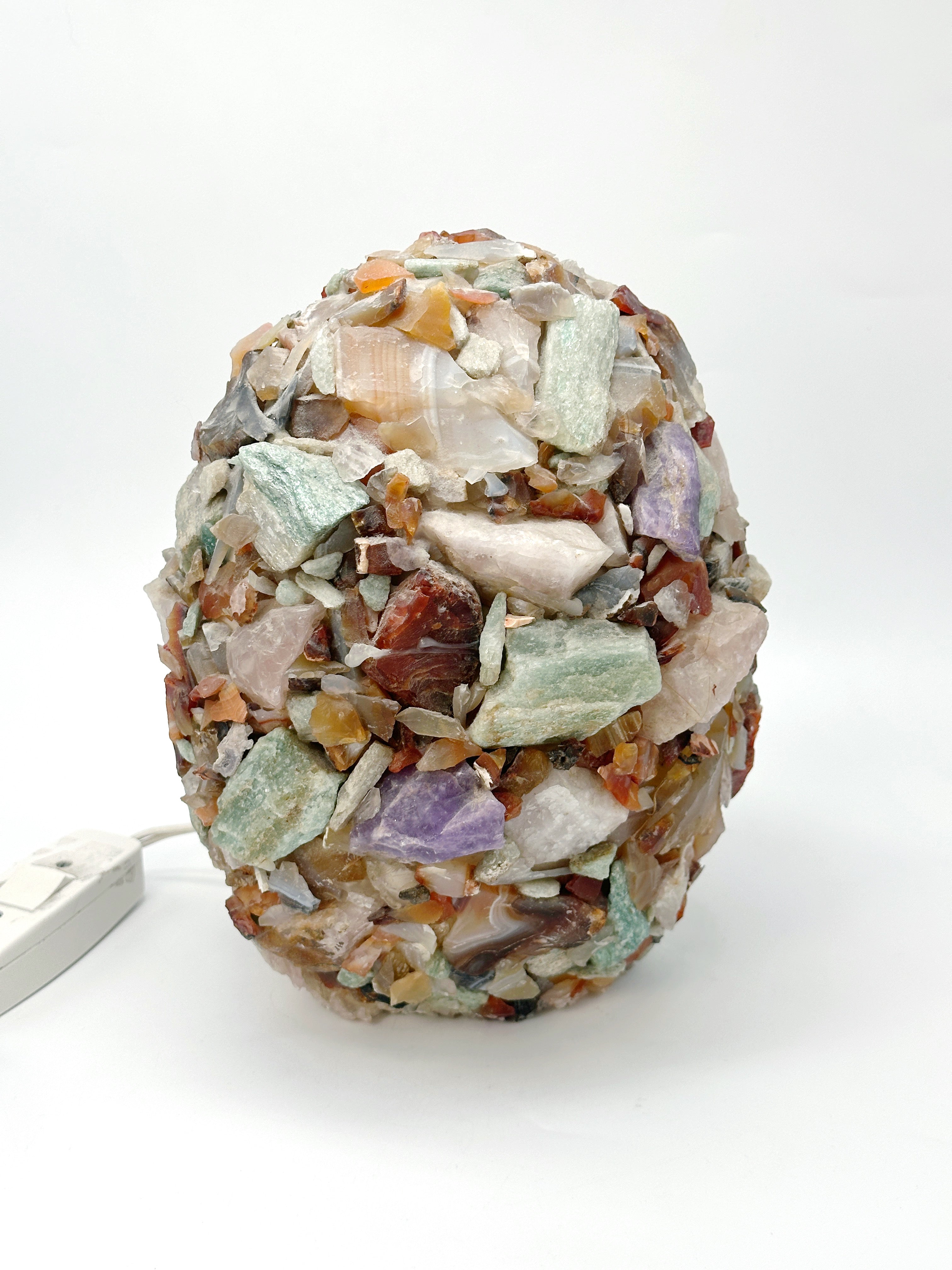 Vintage Edelsteinlampe Tischleuchte um 1960/70 mit Rohsteinen