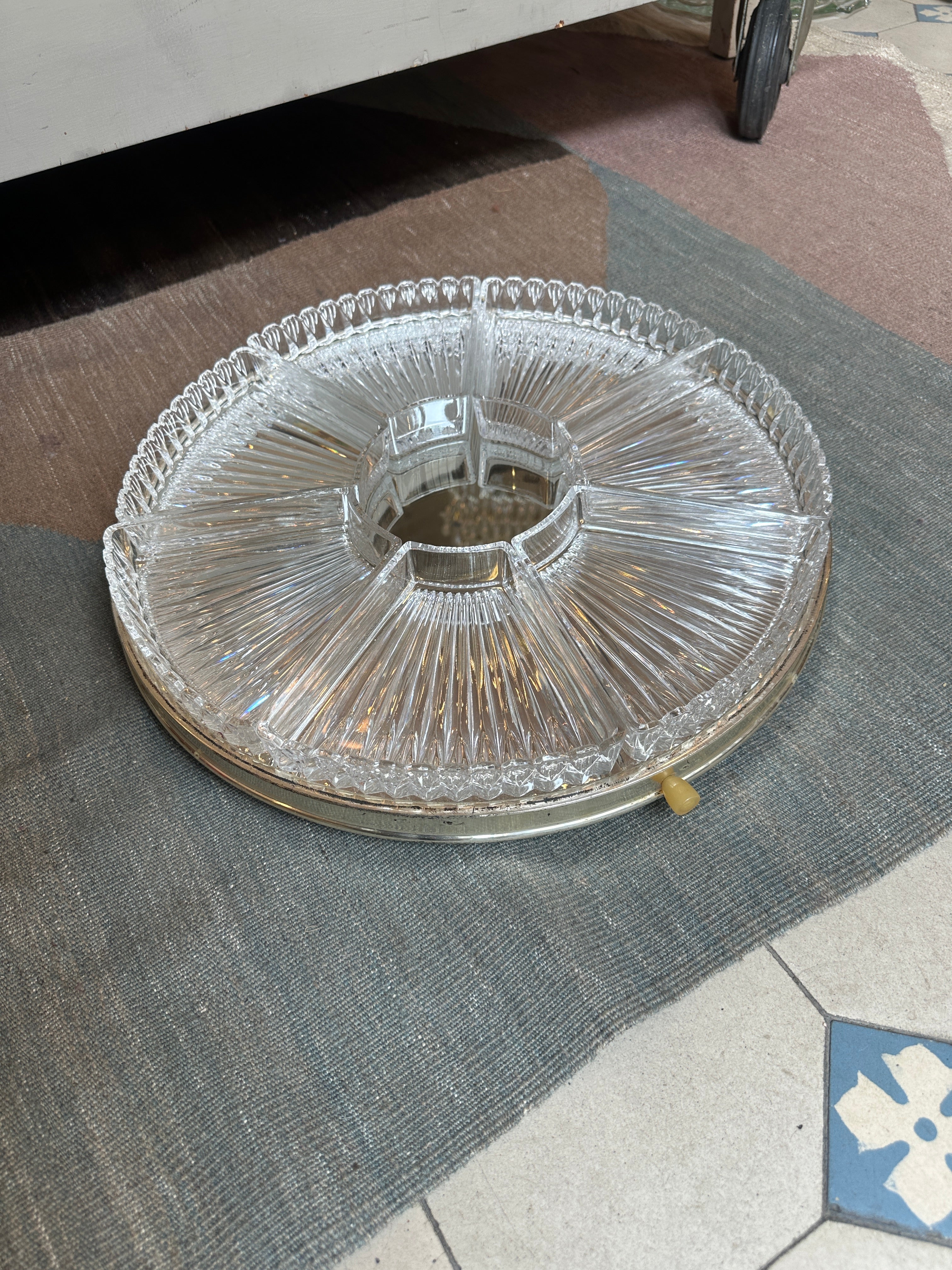 Große verspiegelte Lazy Susan Drehplatte mit Glaseinsätzen