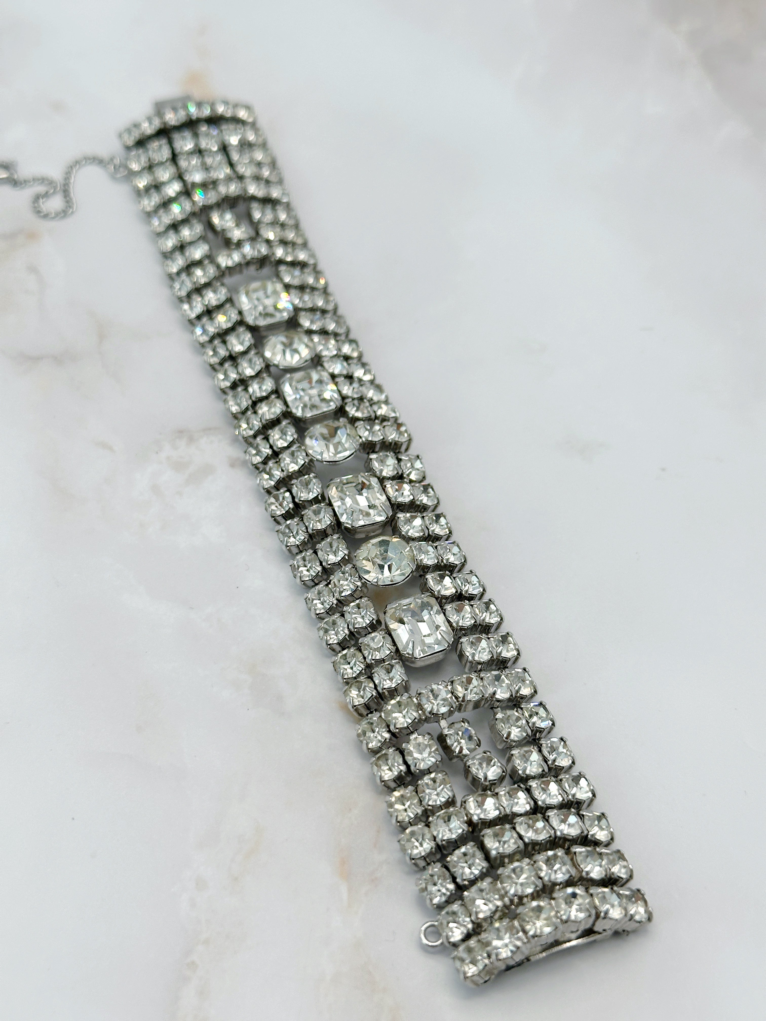 Glamouröses breites Vintage Strass-Armband mit Kristallen