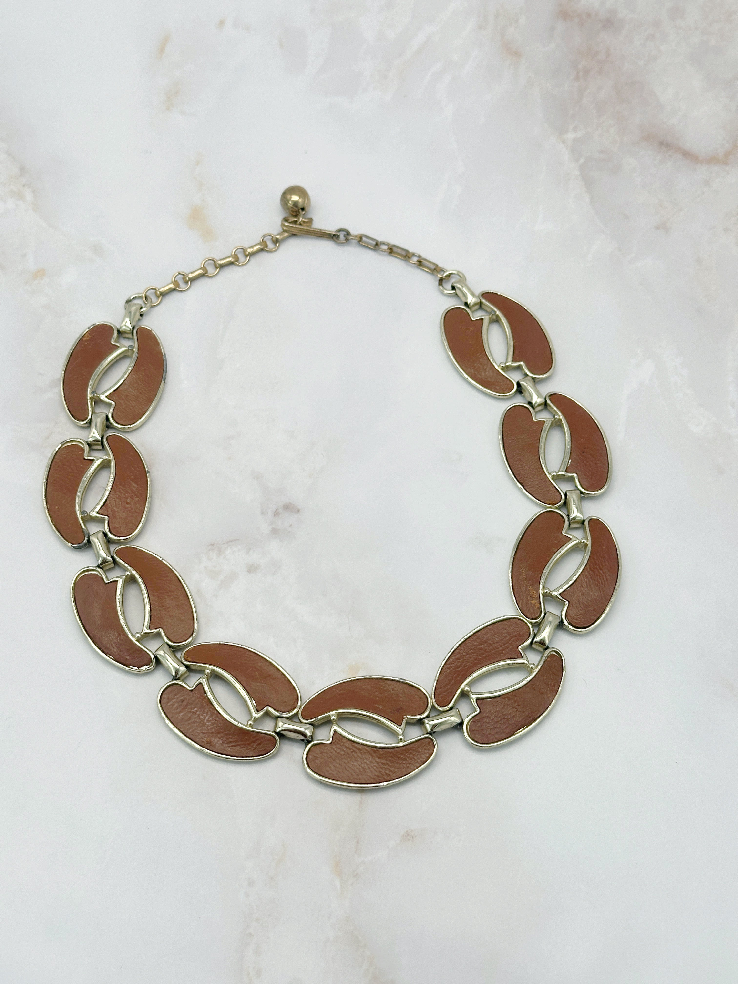 Vintage Boho Halskette vergoldet mit braunen Gliedern