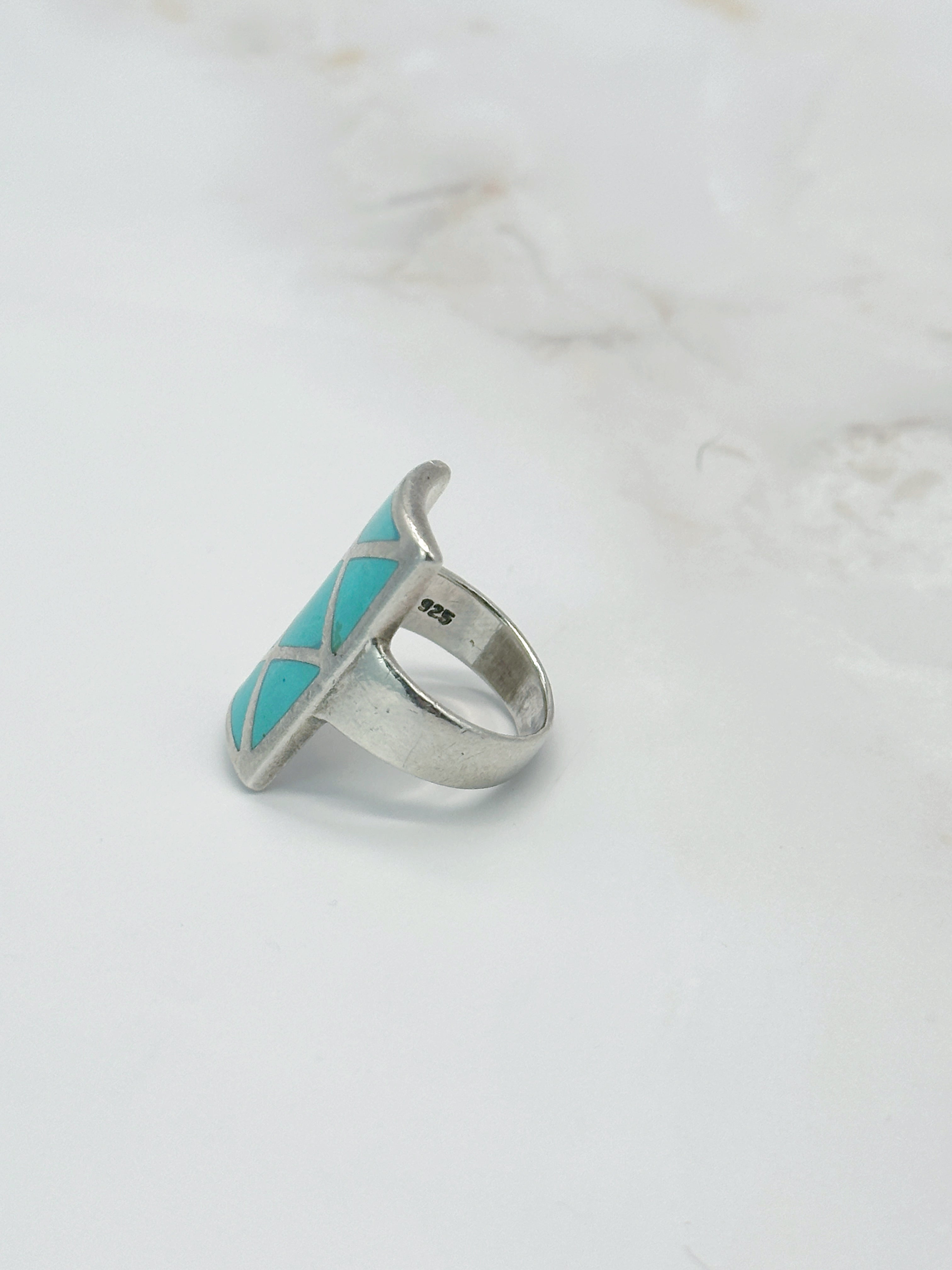 Vintage Silberring mit eckigem Türkis-Motiv Ringgröße 54