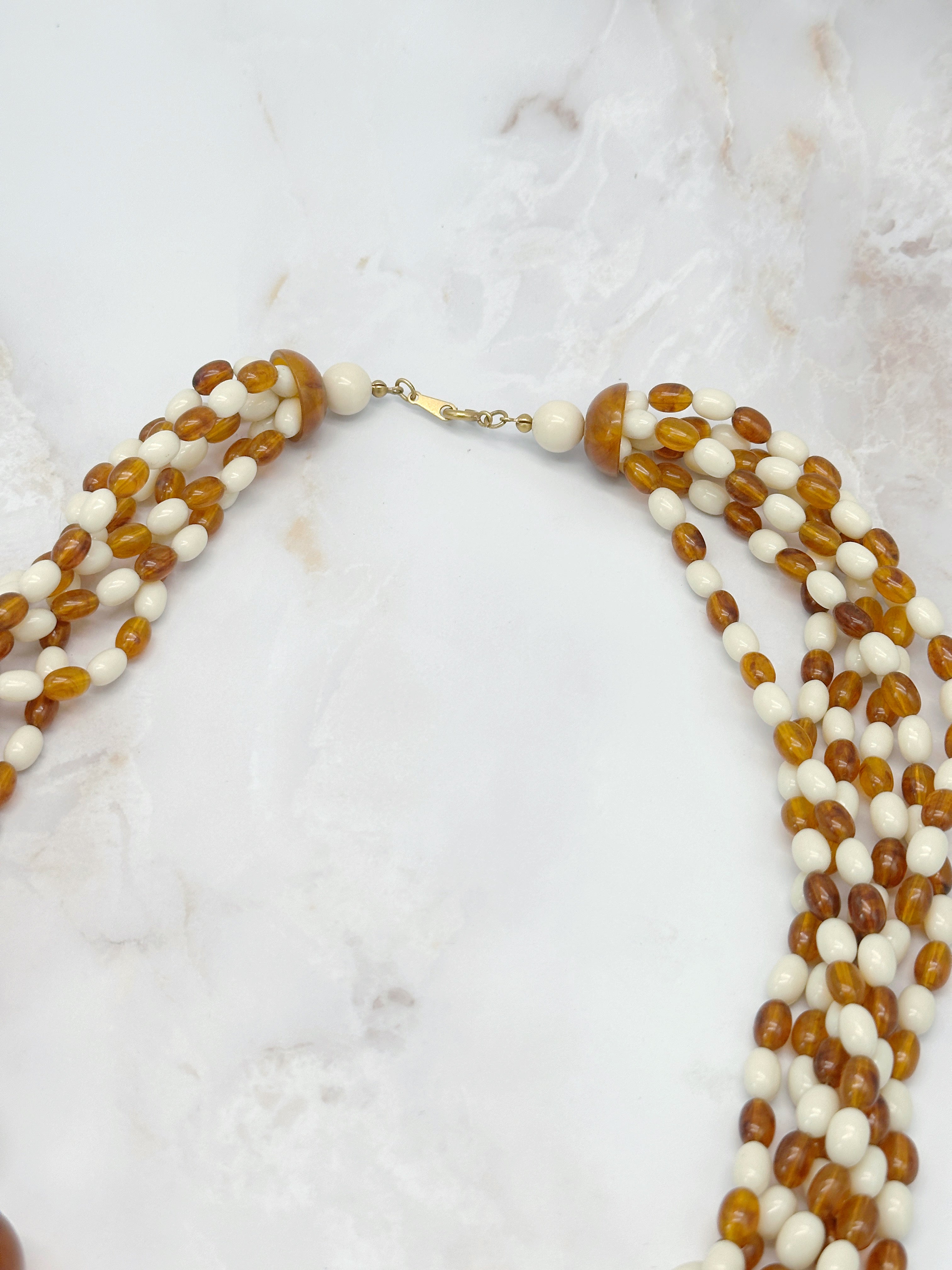 Vintage Avon Statement Halskette zweireihig in Creme & Bernstein