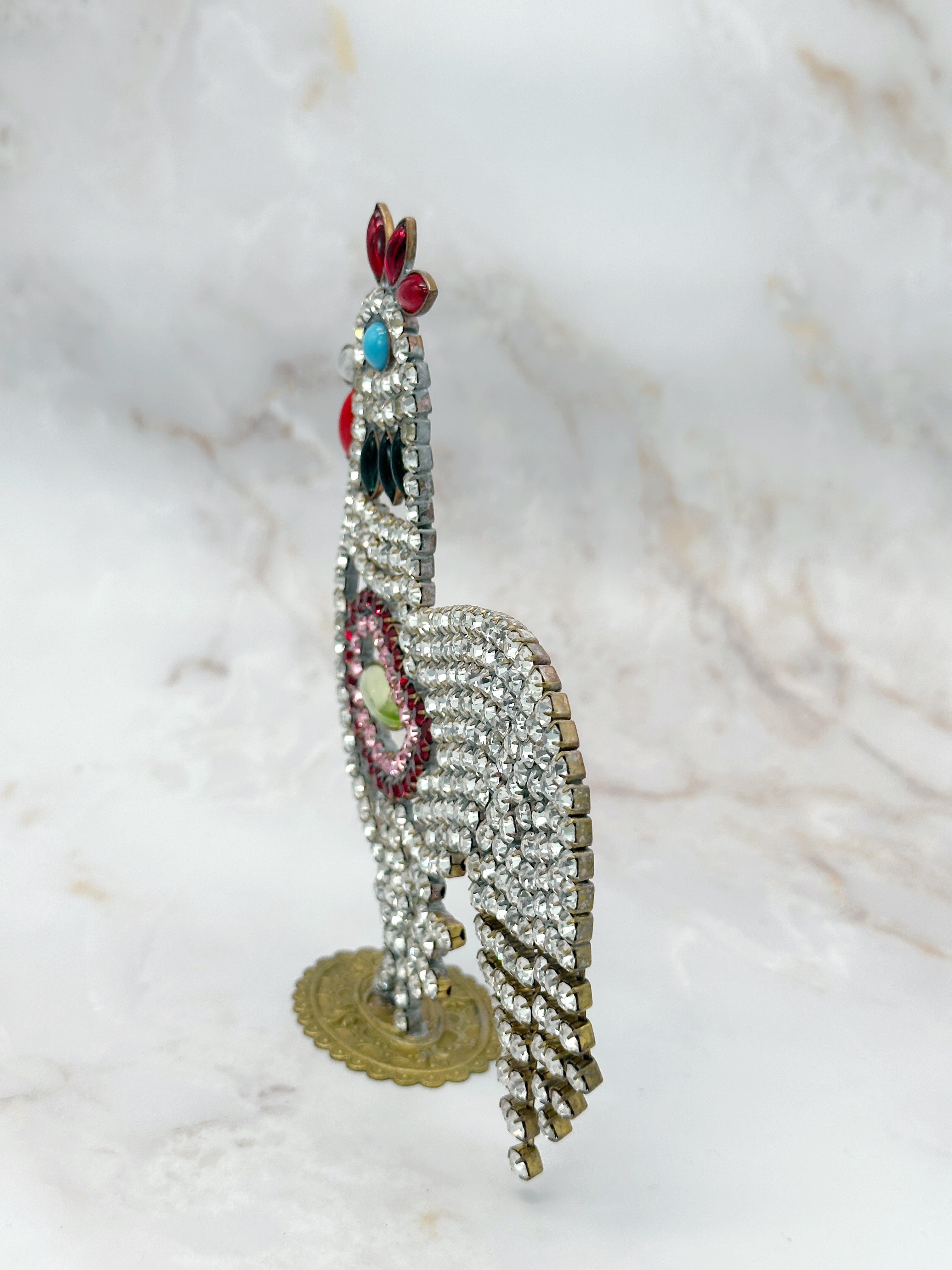 Kunstvoller Gablonzer Hahn mit beweglichen Elementen und Glaskristallen