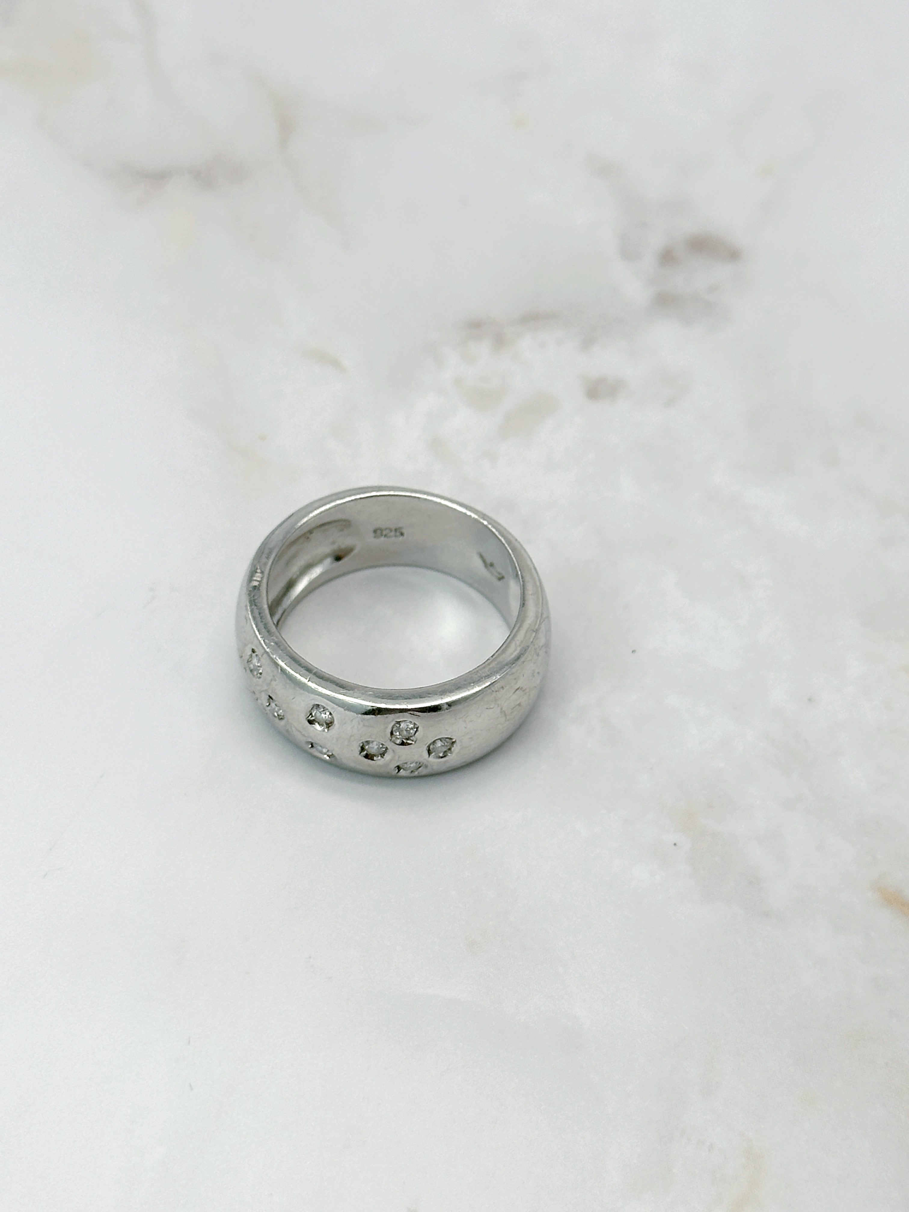 Breiter Bandring aus 925 Sterling Silber mit Zirkonia