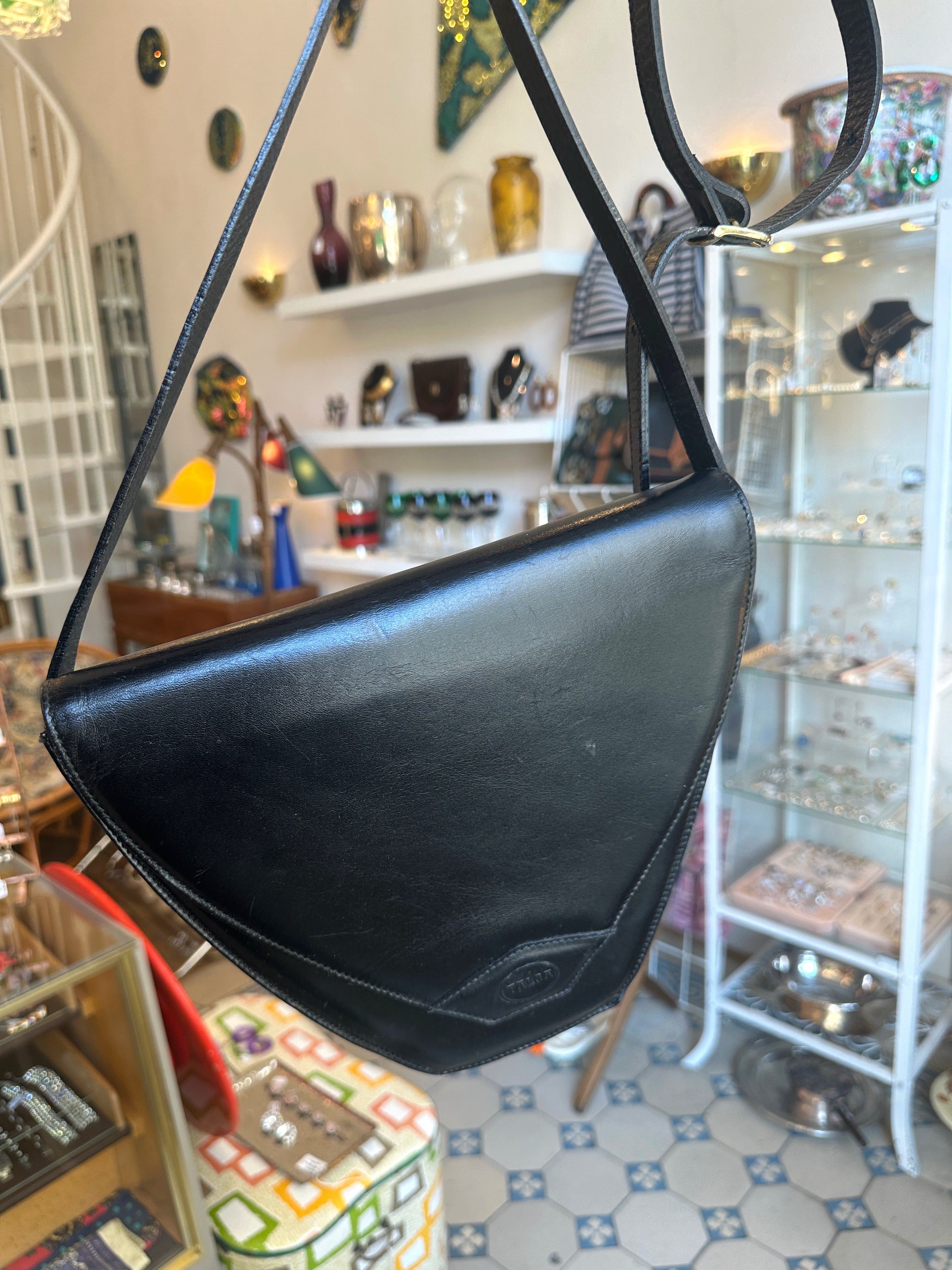 Vintage Ledertasche von Talja in Schwarz | Made in Italy
