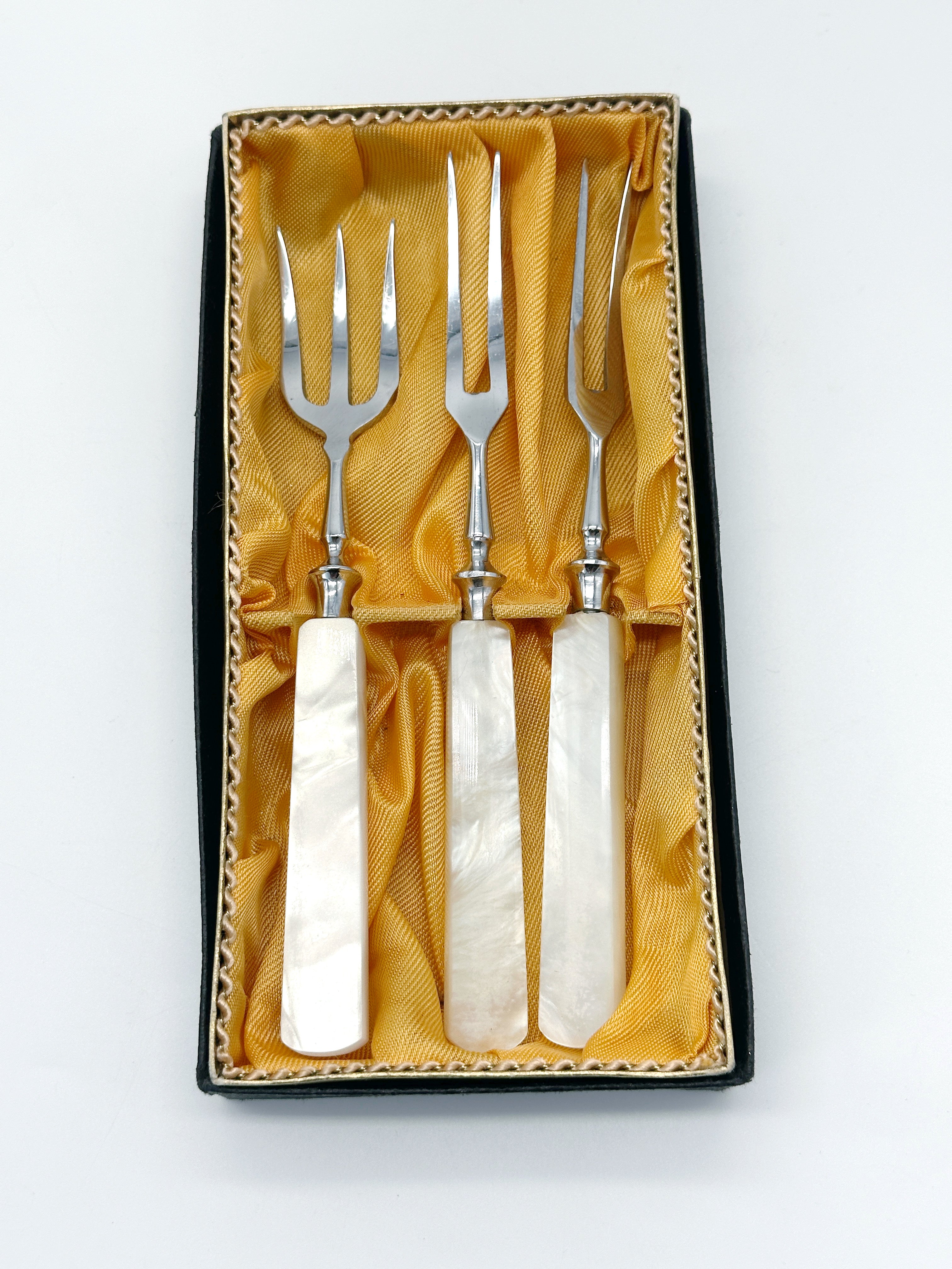 Vintage Vorlegegabel-Set von Roteck Solingen mit Perlmutt-Griffen