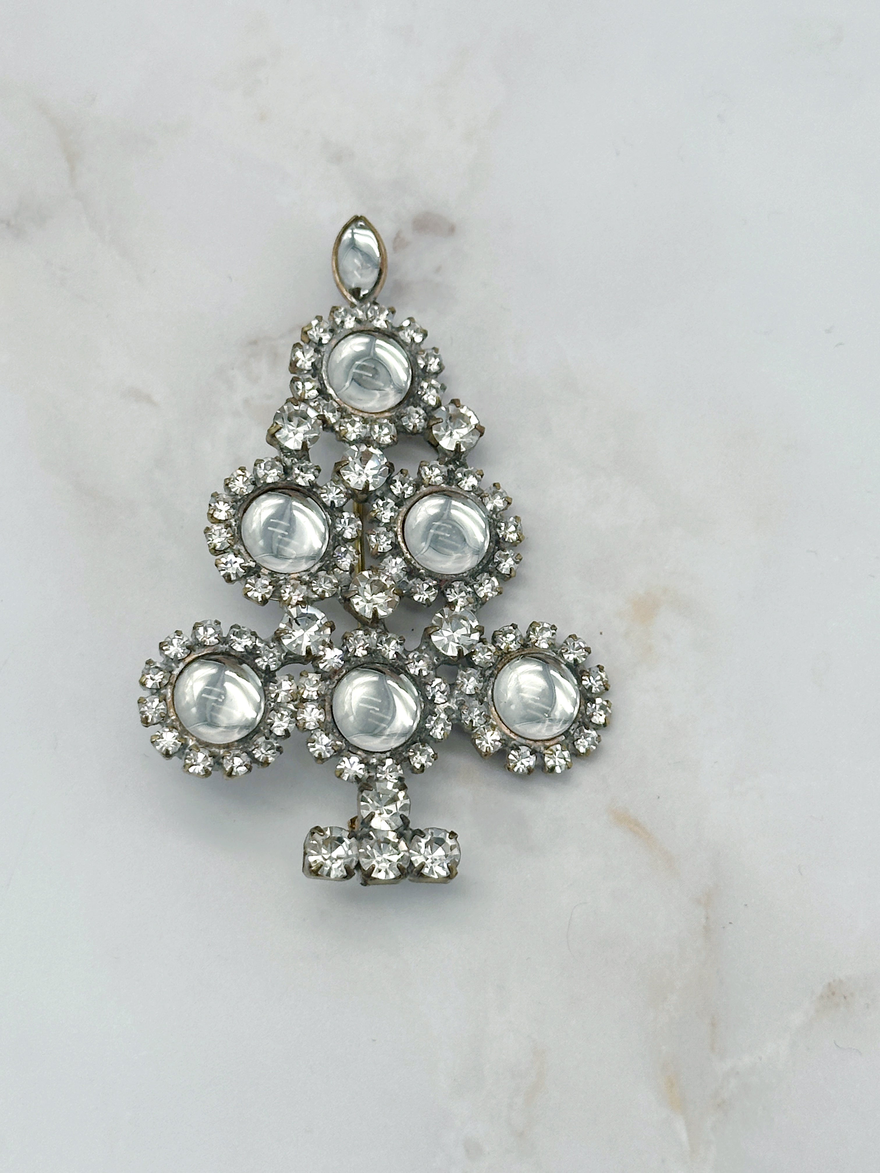 Funkelnde Gablonzer Brosche Christbaum