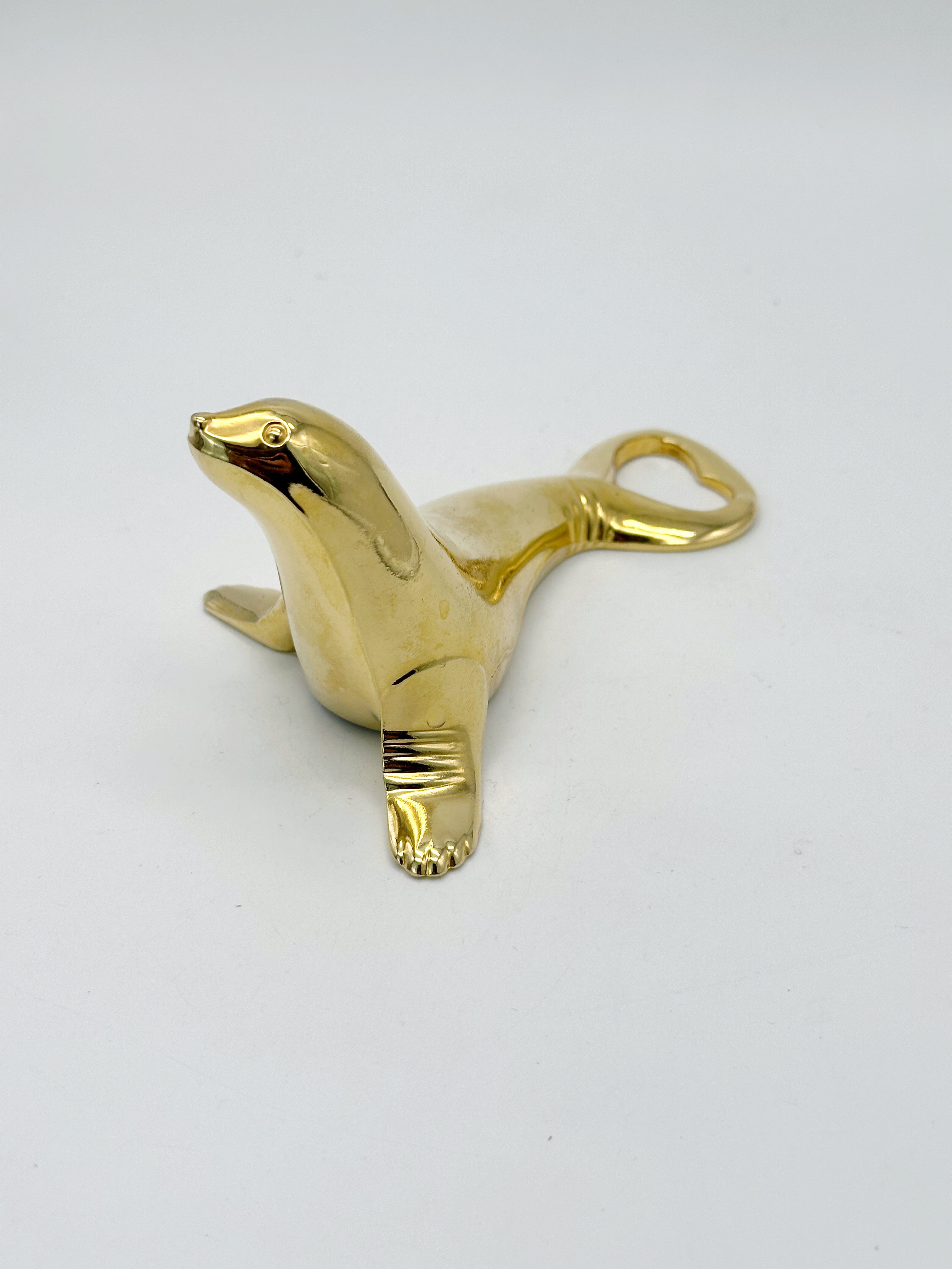 24K vergoldeter Vintage Flaschenöffner Seerobbe von BMF
