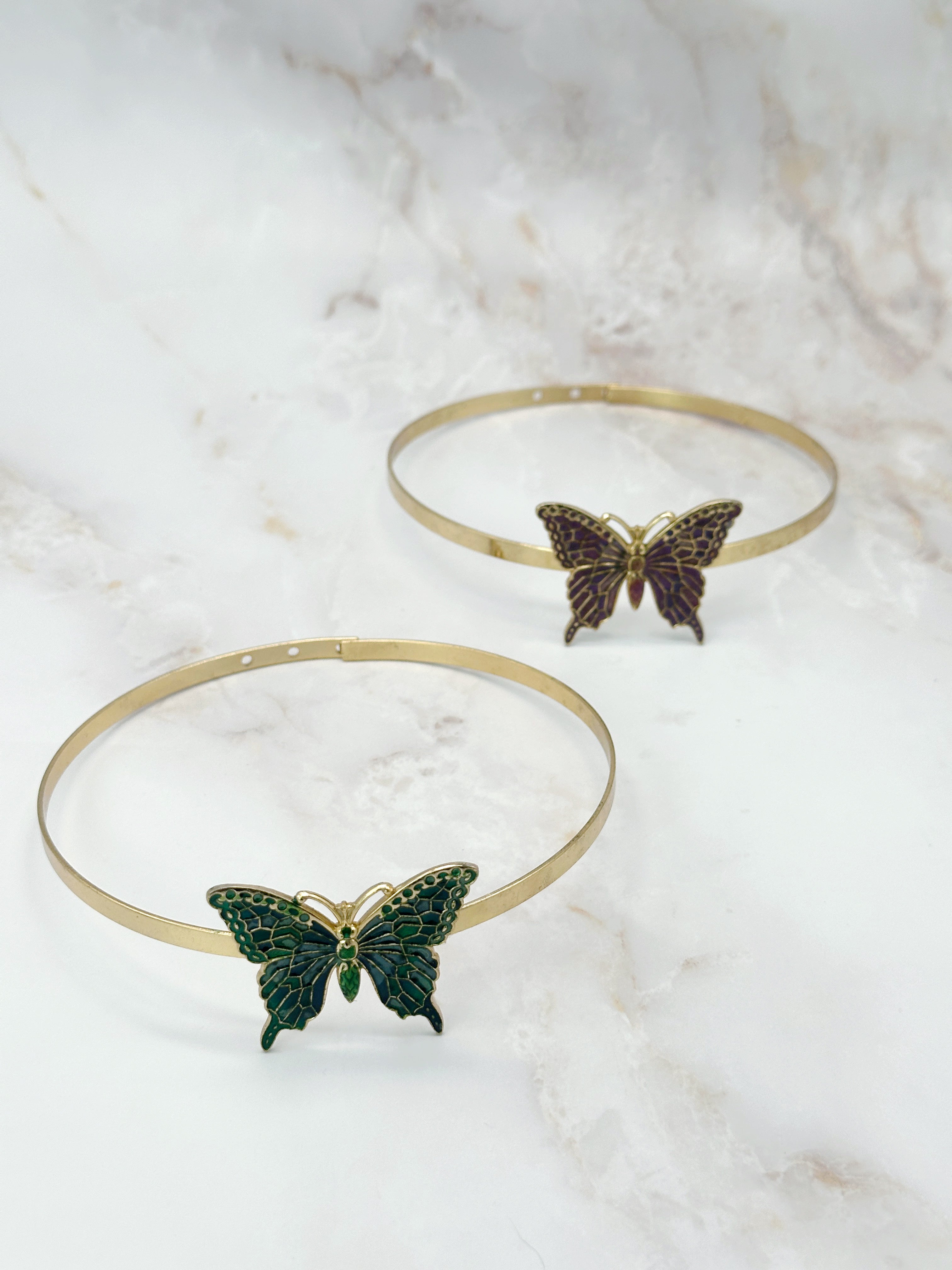 Vintage Choker mit Schmetterling-Anhänger in Grün oder Lila