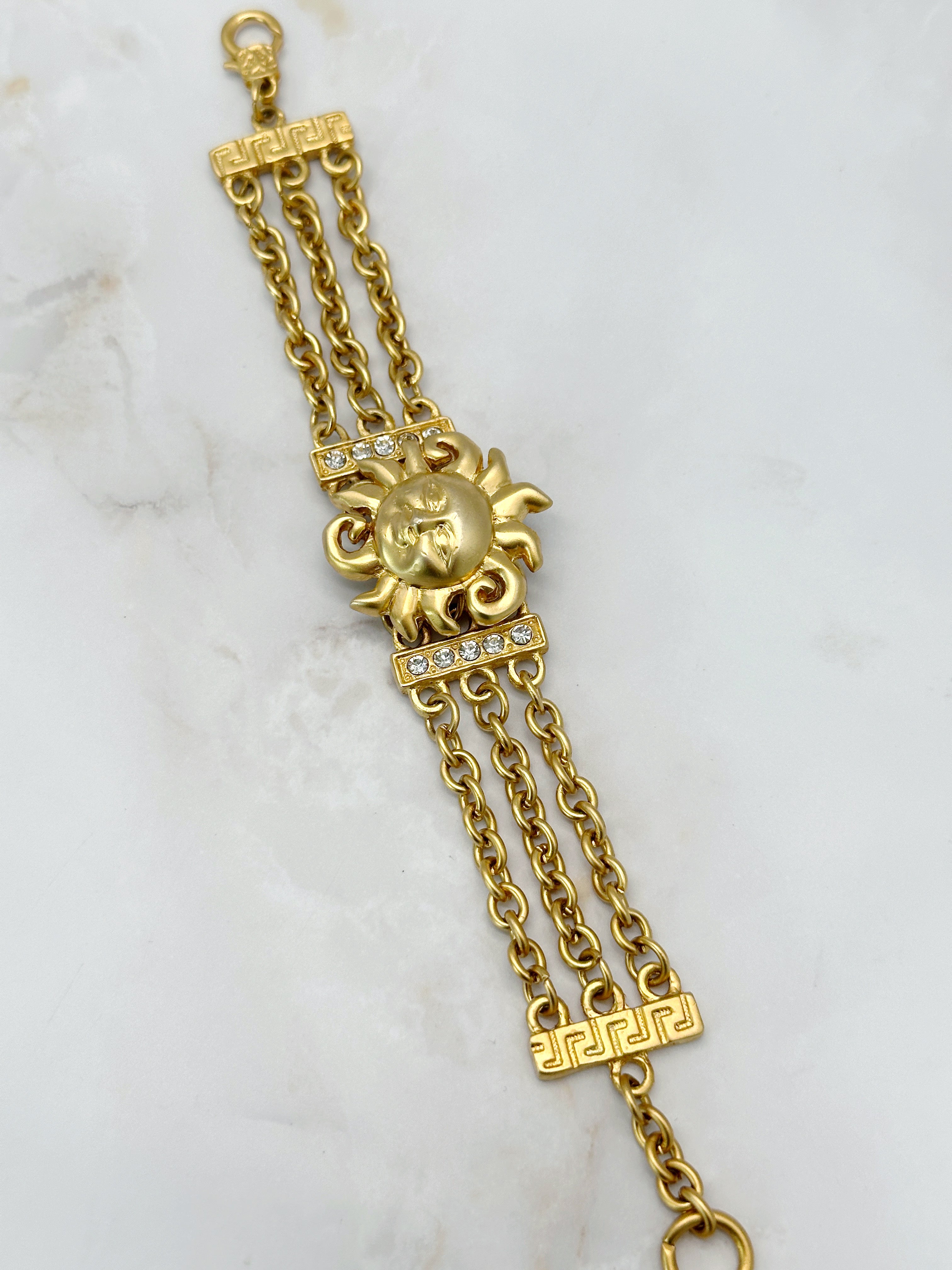 Vintage bracelet gold-plated with sun &amp; rhinestones