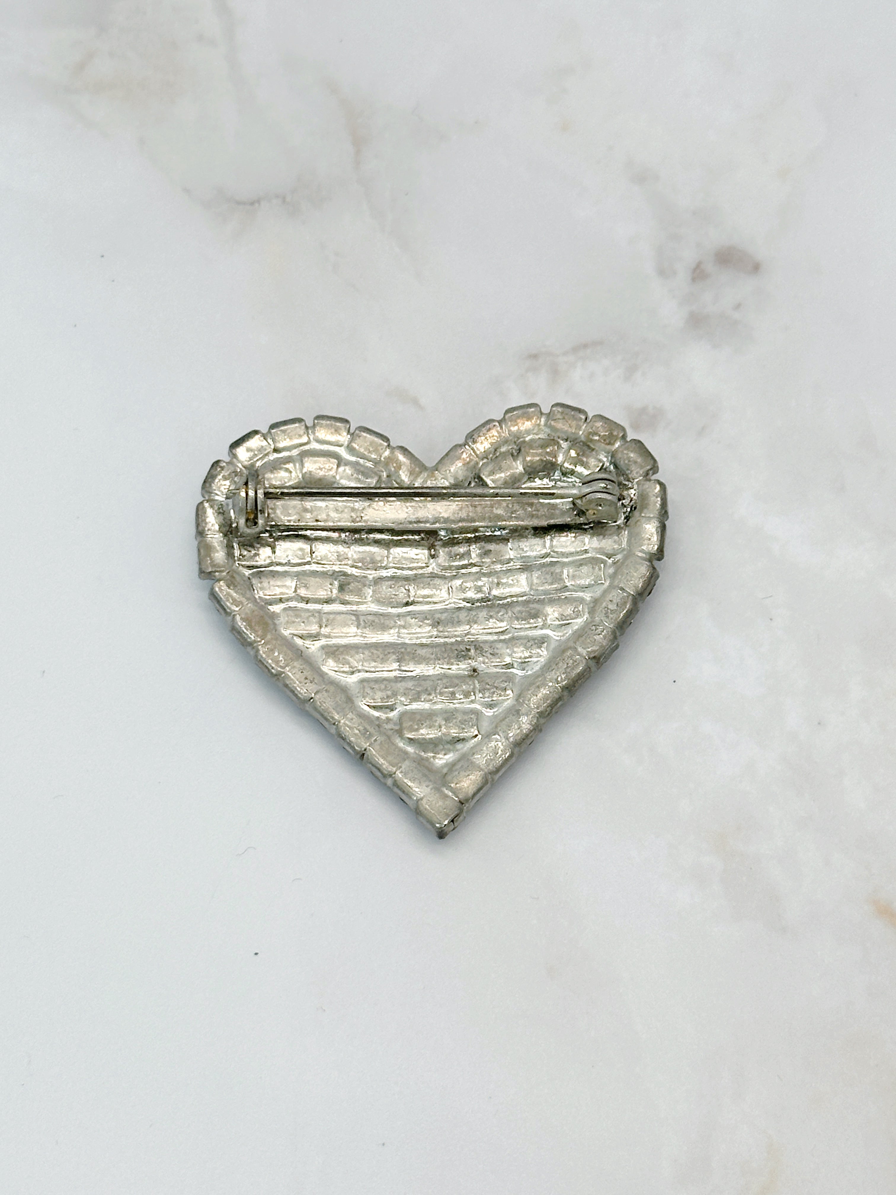 Rhodinierte Vintage Strass-Herz-Brosche