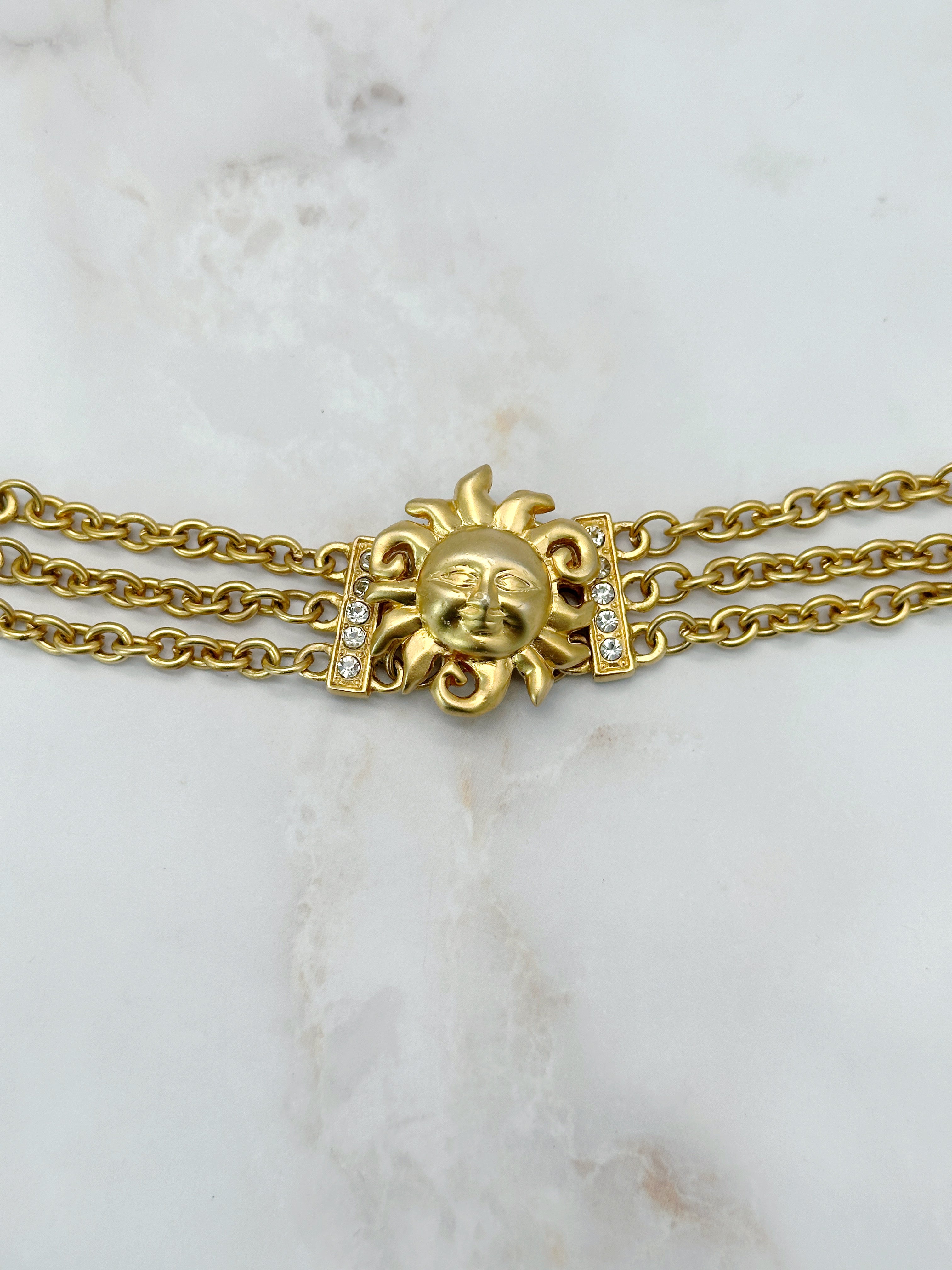 Vintage bracelet gold-plated with sun &amp; rhinestones