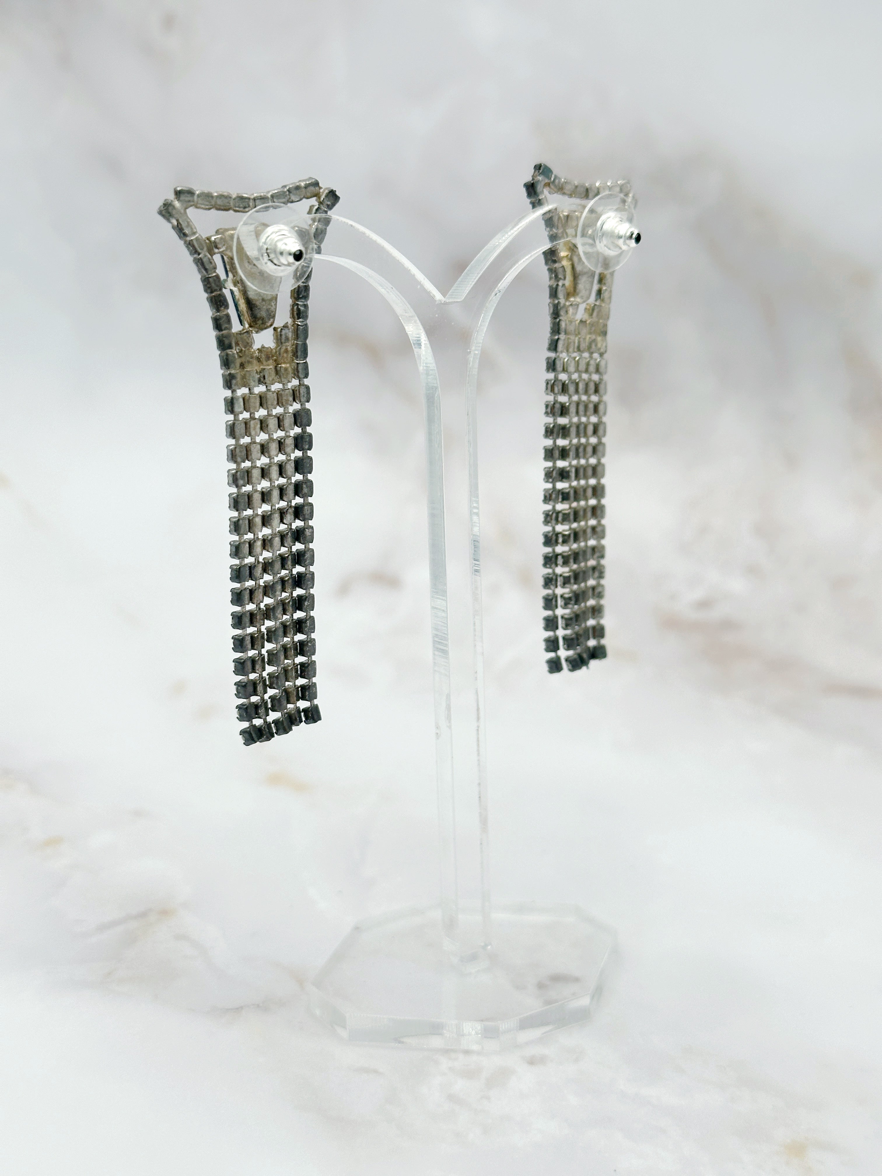 Vintage Ohrstecker mit funkelnden Fransen & blauem Stein