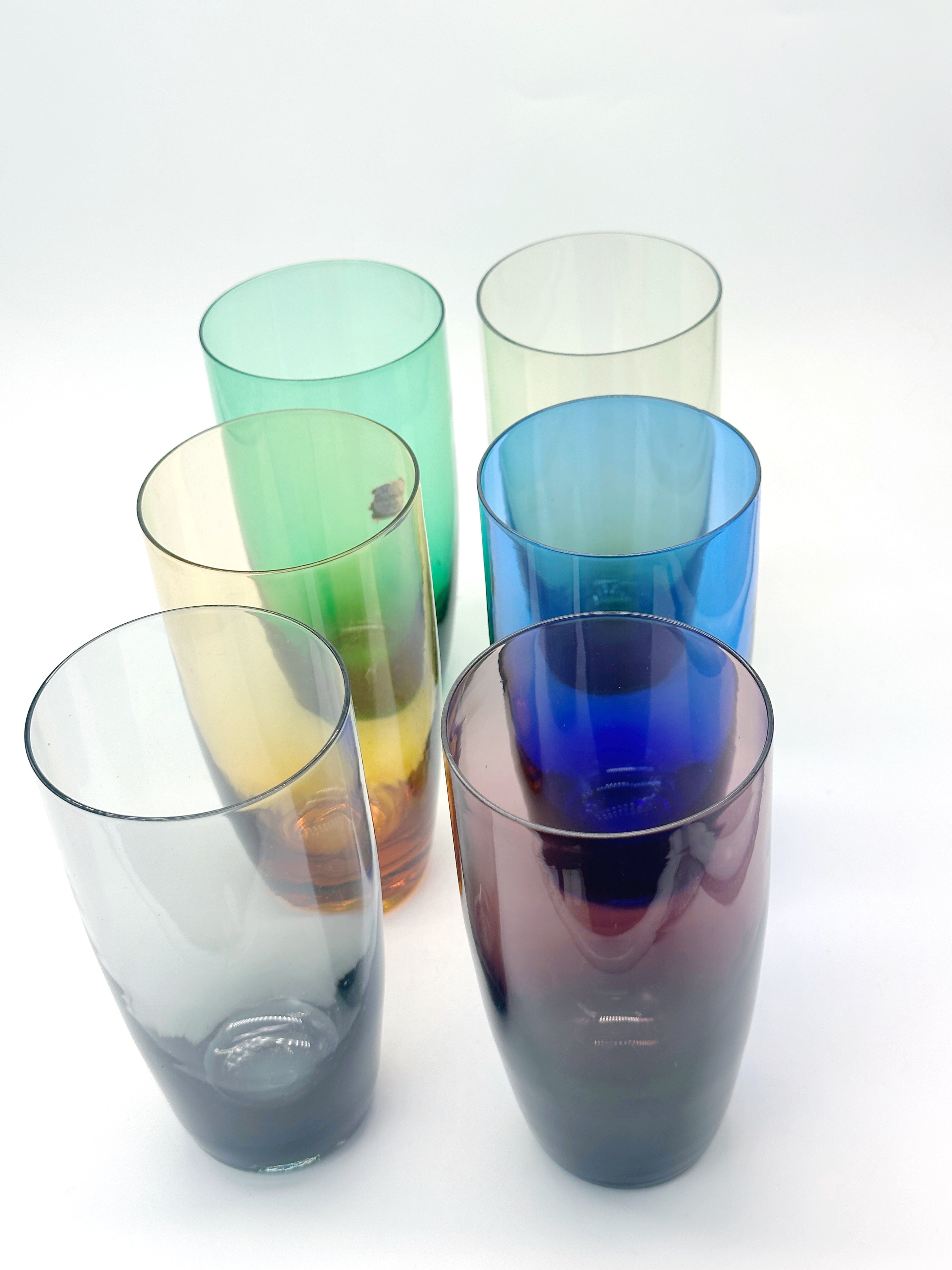 6er Set bunte Wassergläser Kristalunie Niederlande um 1956