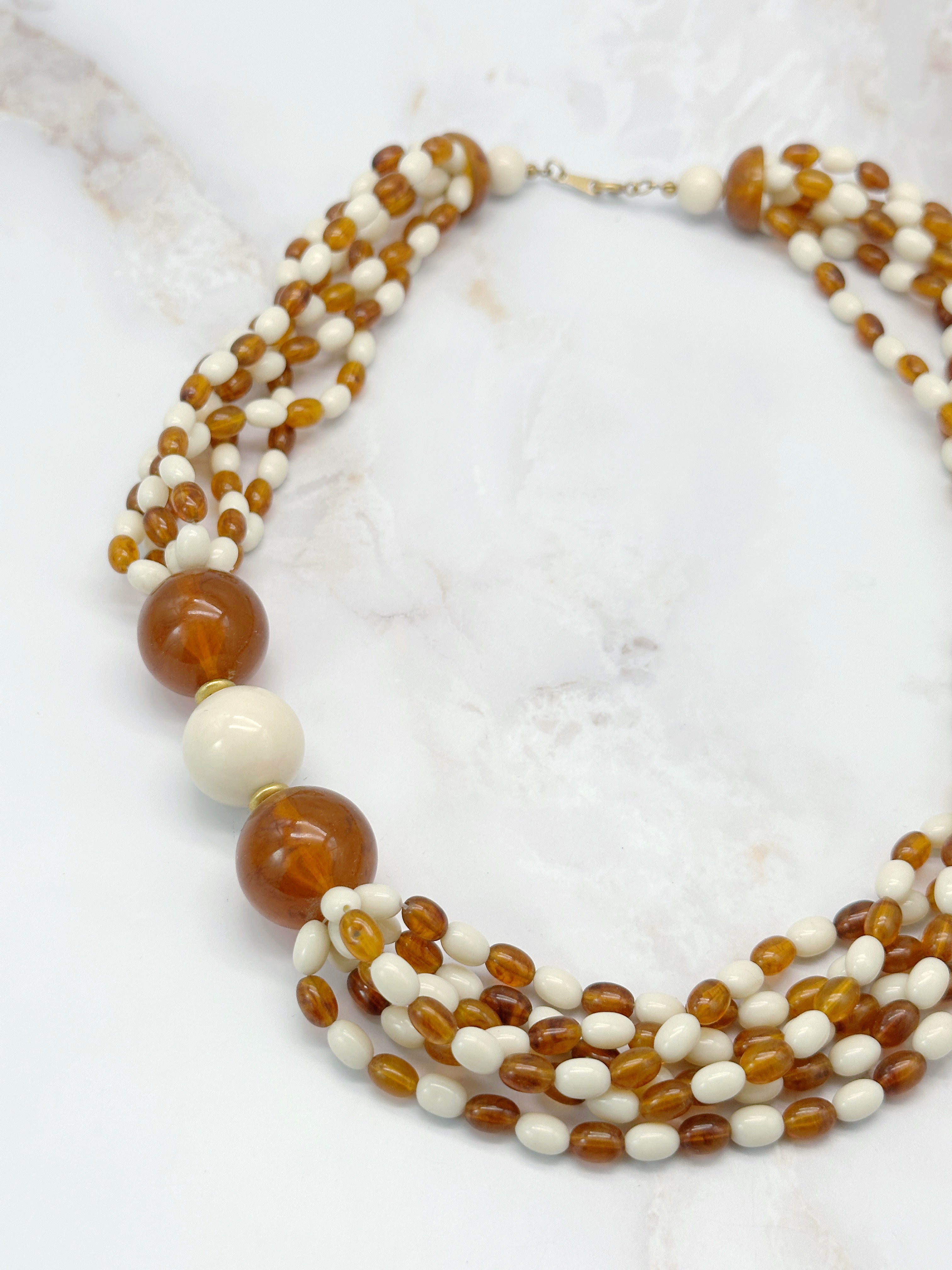 Vintage Avon Statement Halskette zweireihig in Creme & Bernstein