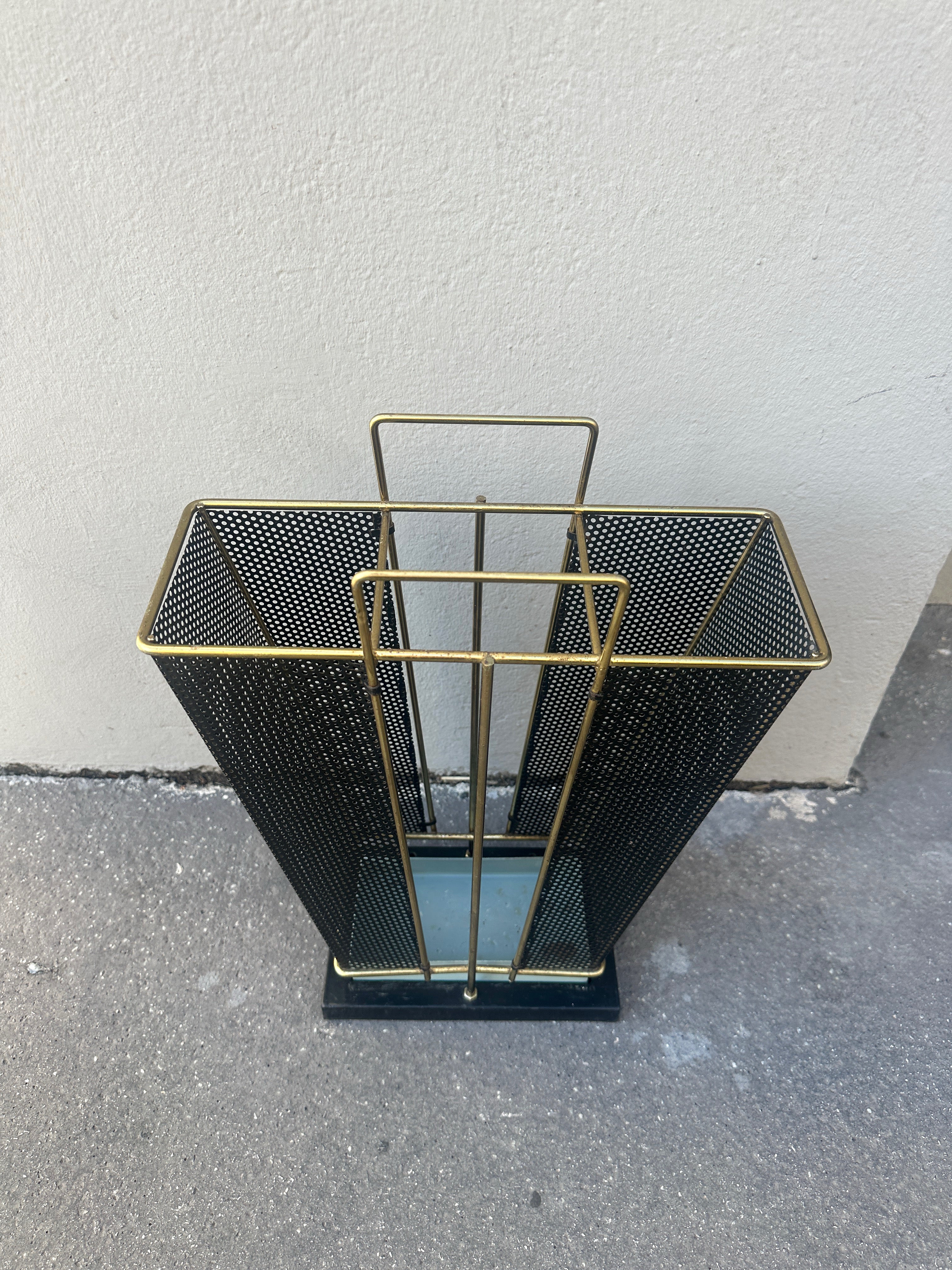 Vintage Schirmständer Midcentury, Schwarz & Messing