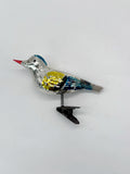 Vintage-Glasvogel zum Aufklippen – Christbaumschmuck in Gelb, Blau und Silber