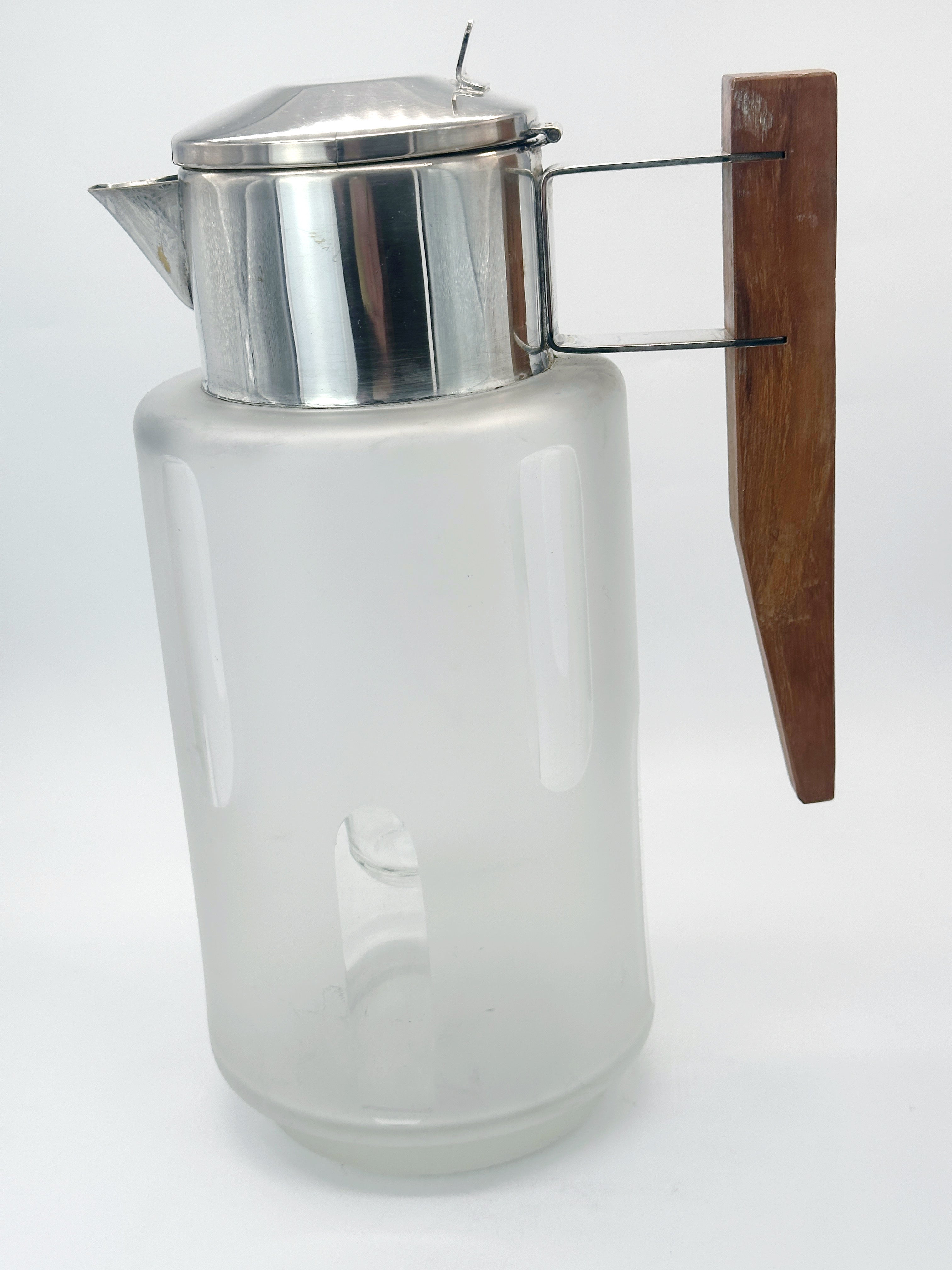 Vintage Kalte Ente aus Milchglas mit Holzgriff und Versilberung