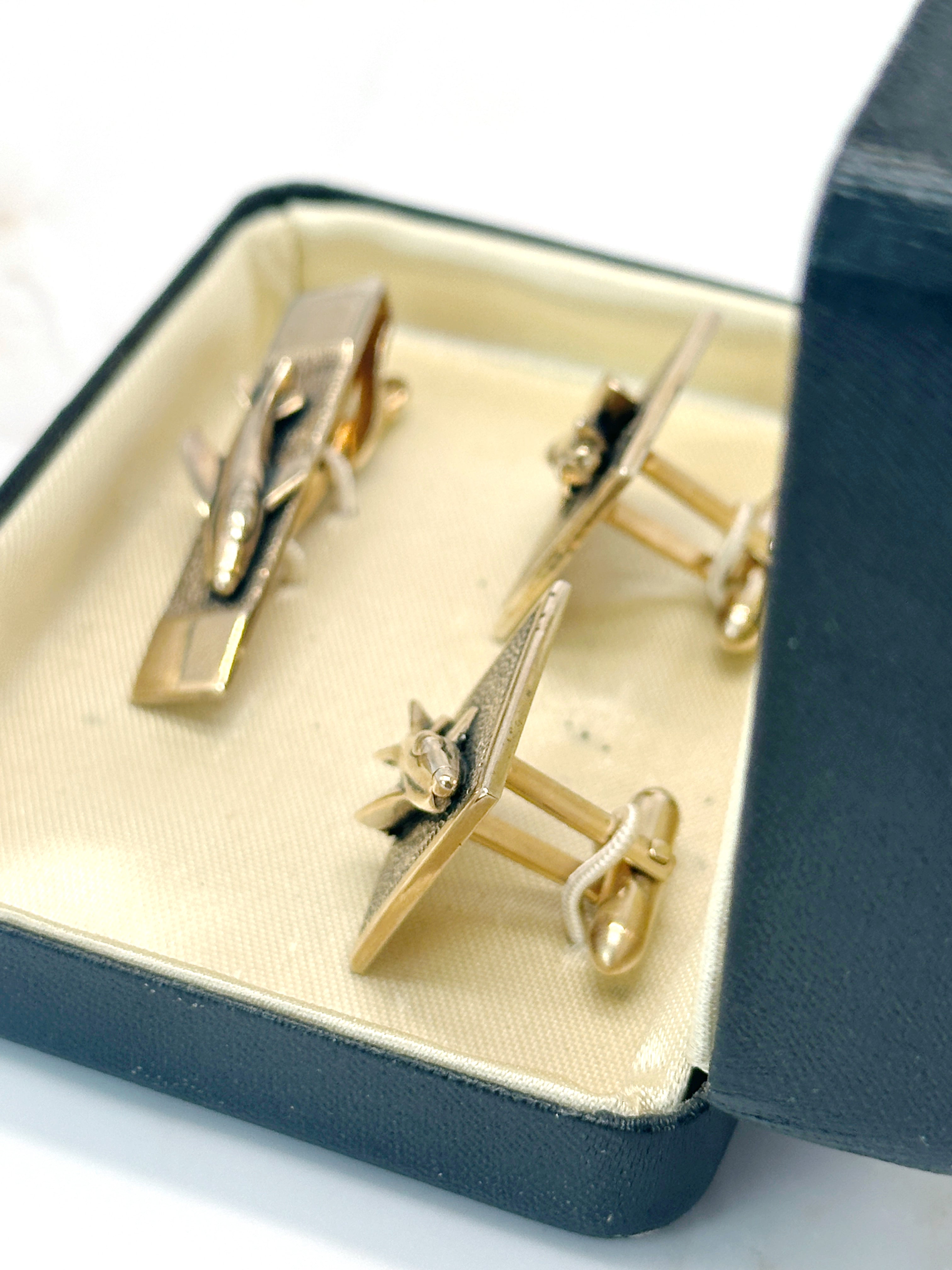 Vintage Manschettenknopf Set Daytona Flugzeug von Swank