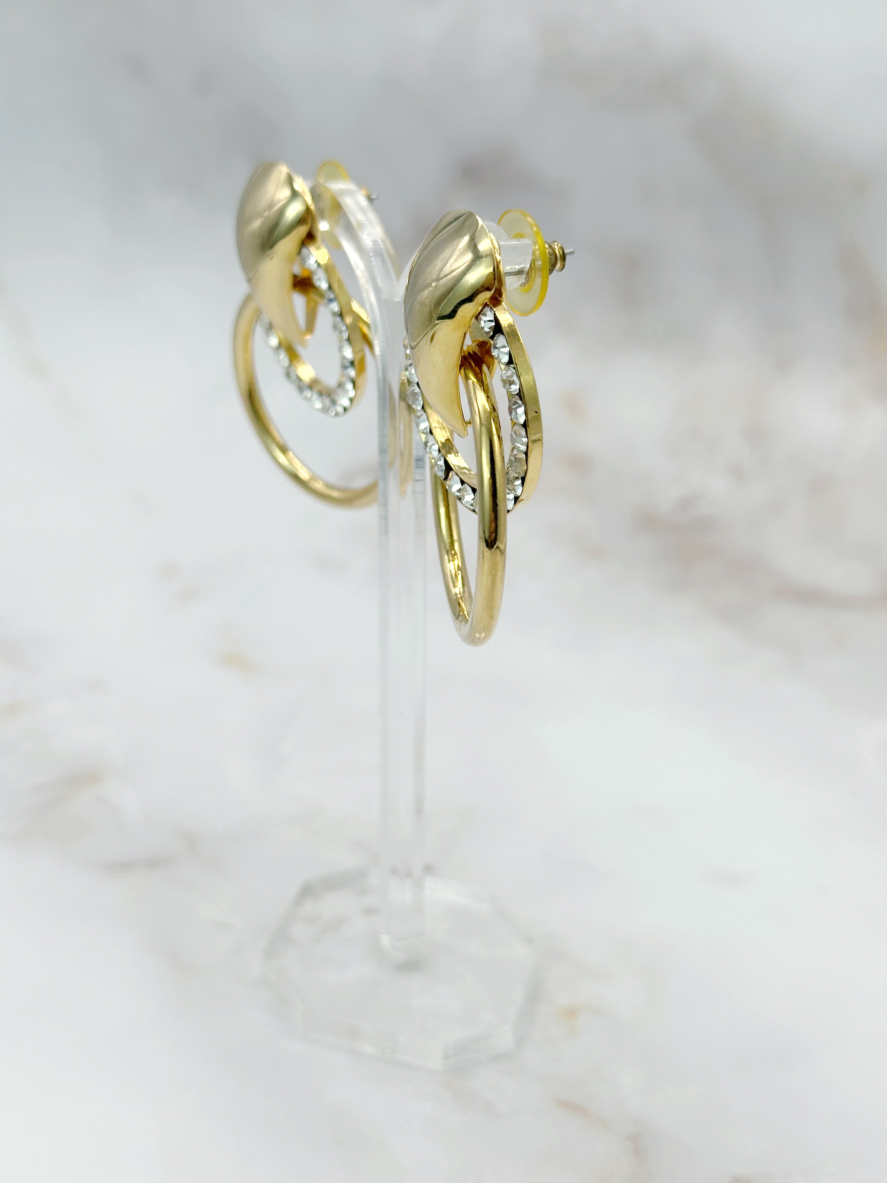 Vintage Doorknocker Ohrhänger mit Doppel-Ringen & Strass