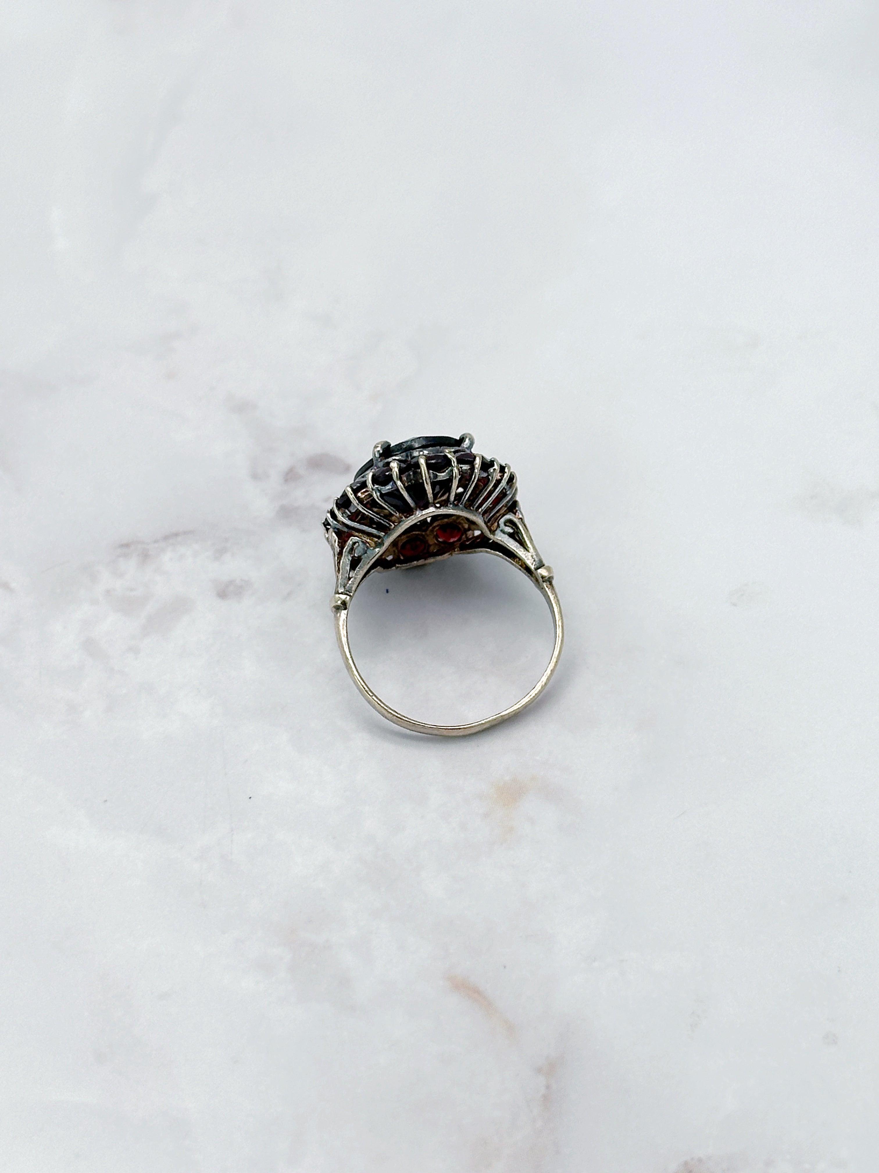 Vintage Granat Clusterring aus vergoldetem Silber