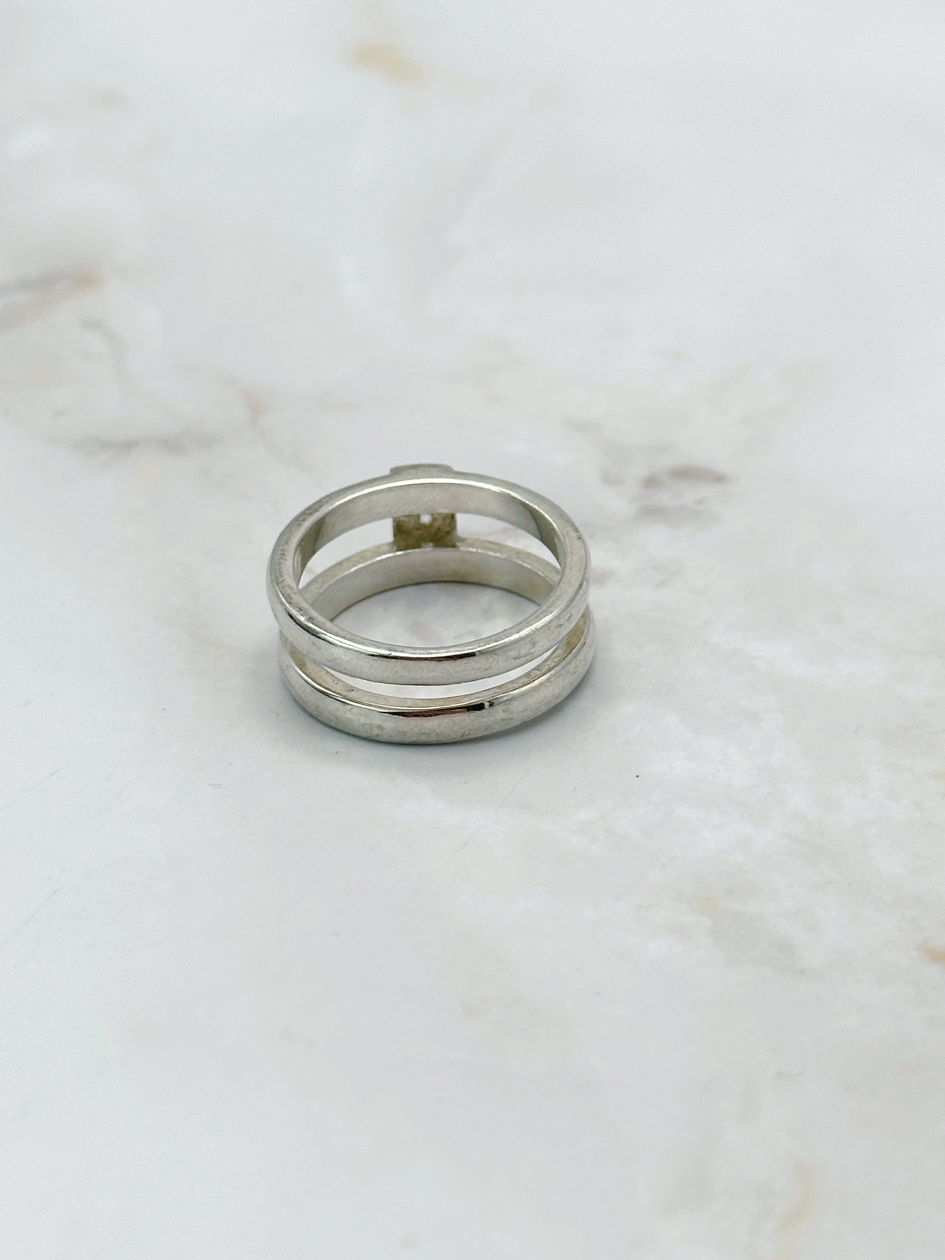 Vintage Doppelring aus 925 Sterling Silber mit Strass