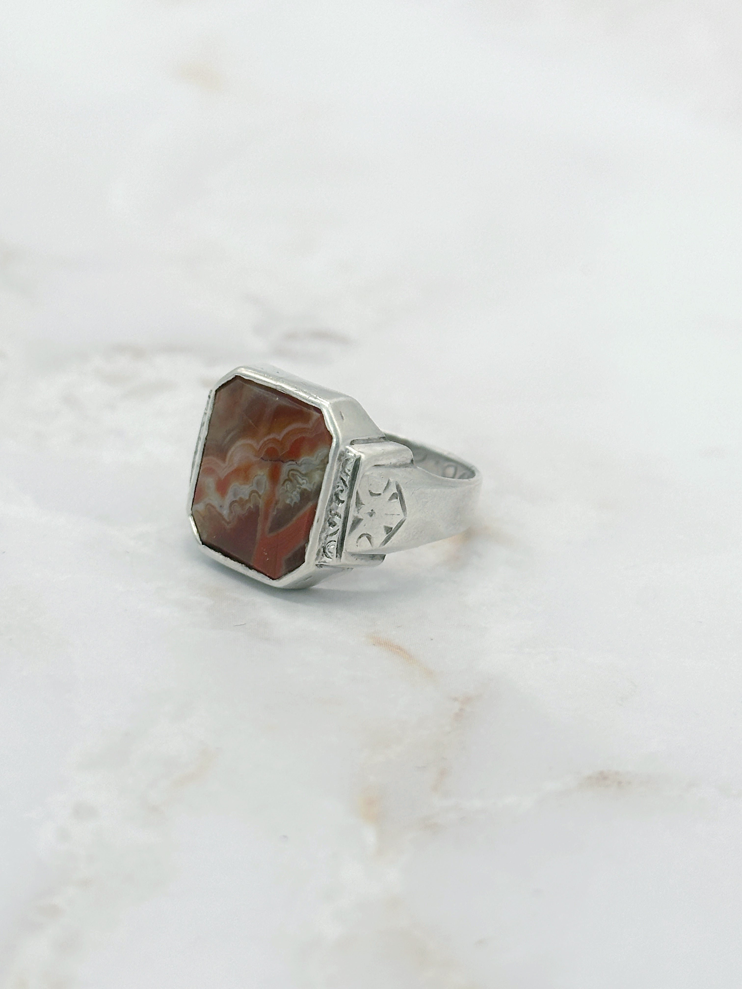 Vintage Siegelring aus 835 Silber mit Achat um 1950