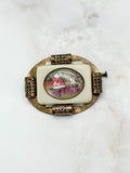 Vintage Brosche mit Hinterglasmalerei auf Kunststoff