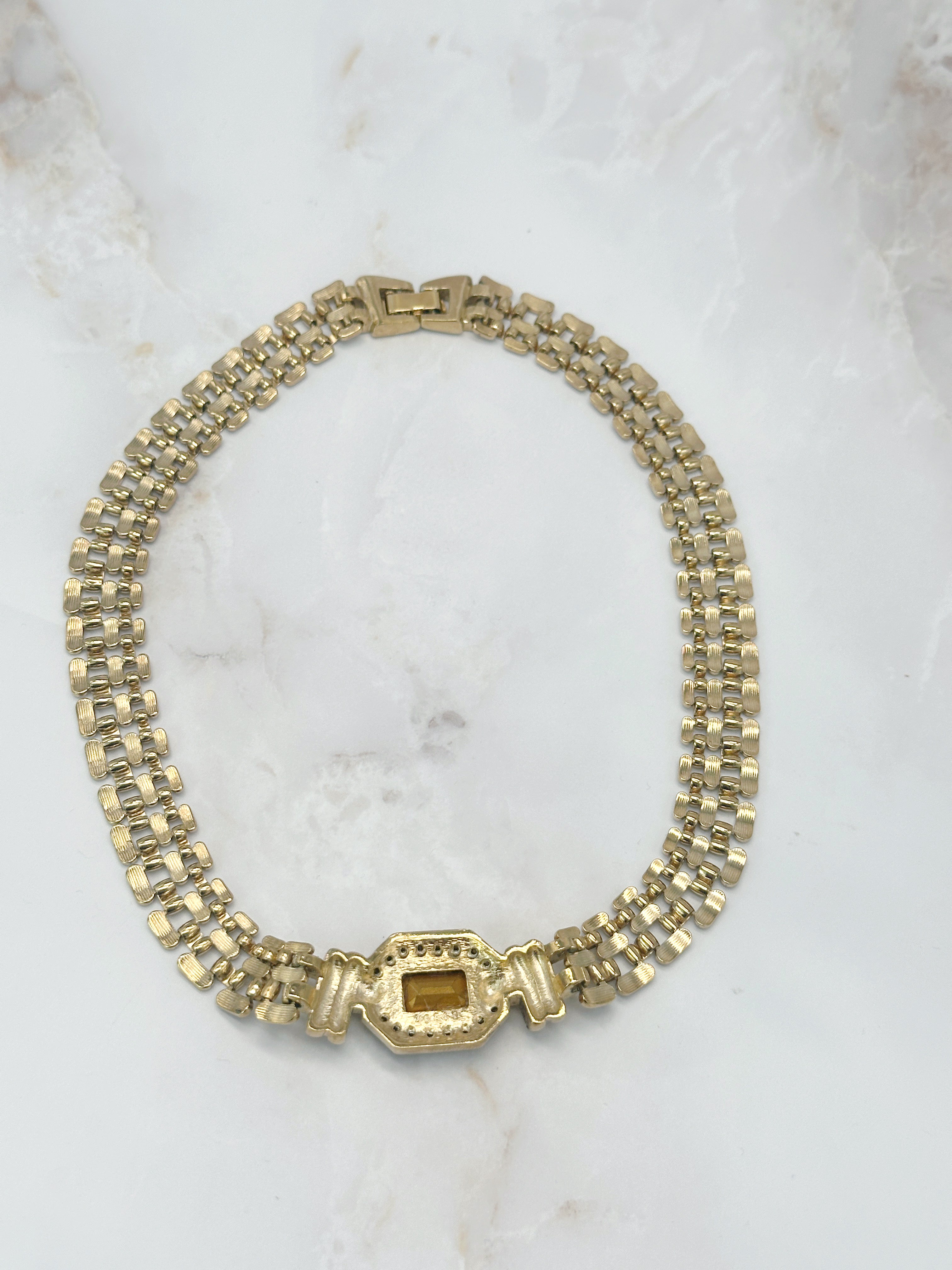 Zarte Vintage Halskette mit rosa Kristallelement