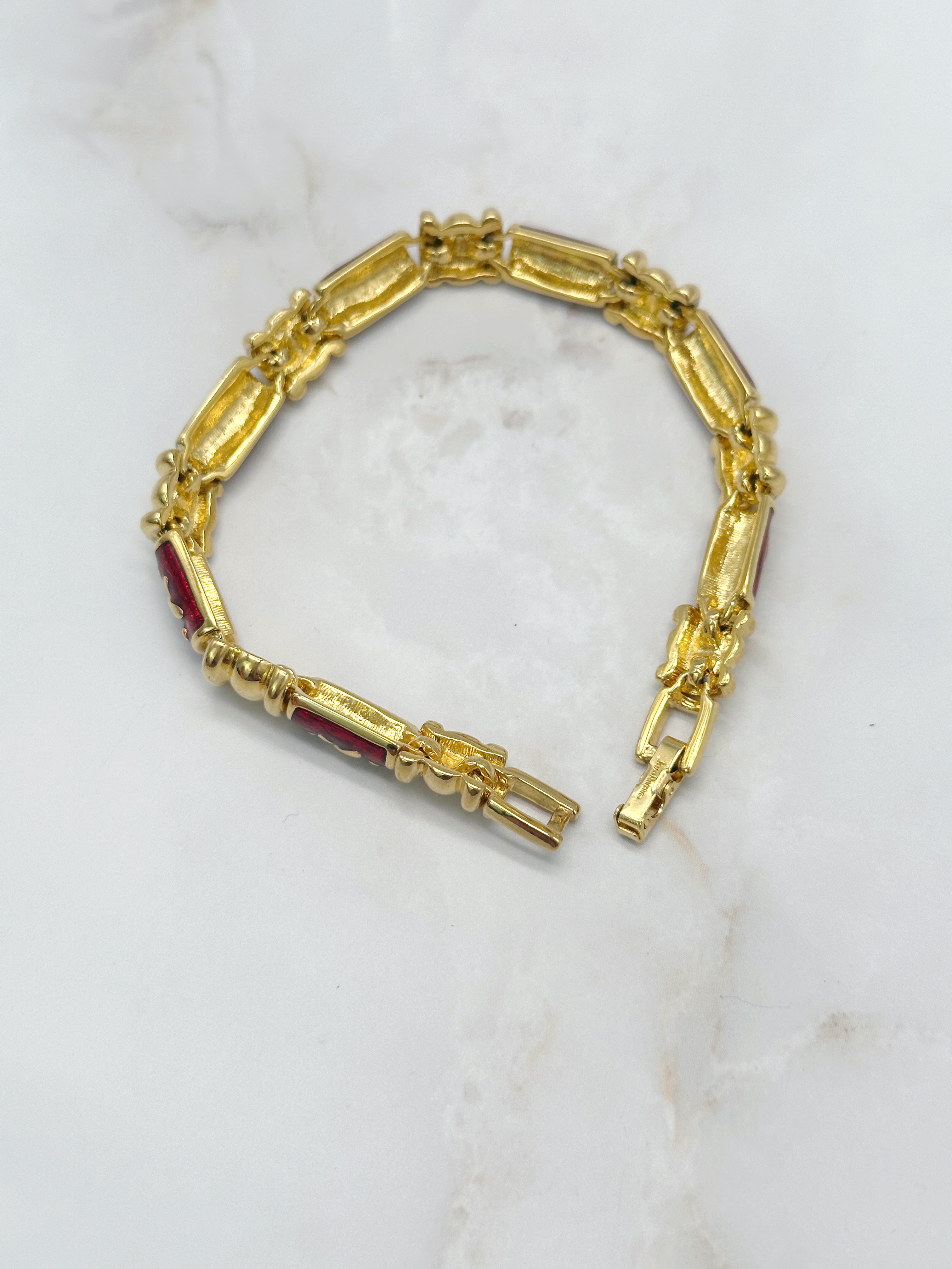 Vintage Armband signiert Joan Rivers, rotes Emaille