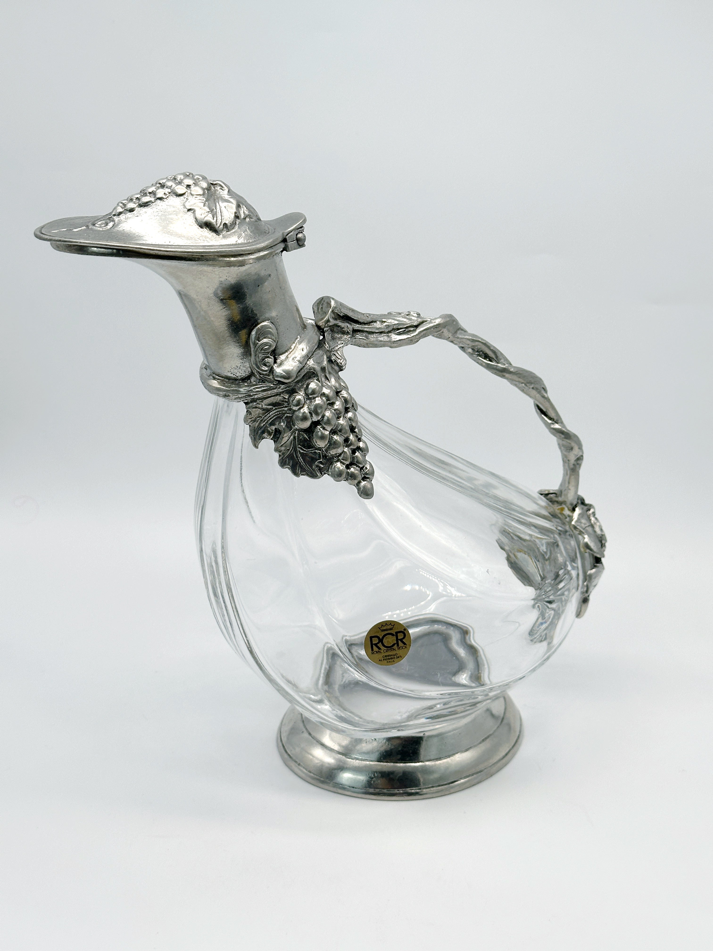 Vintage Weinente aus Metall und Glas