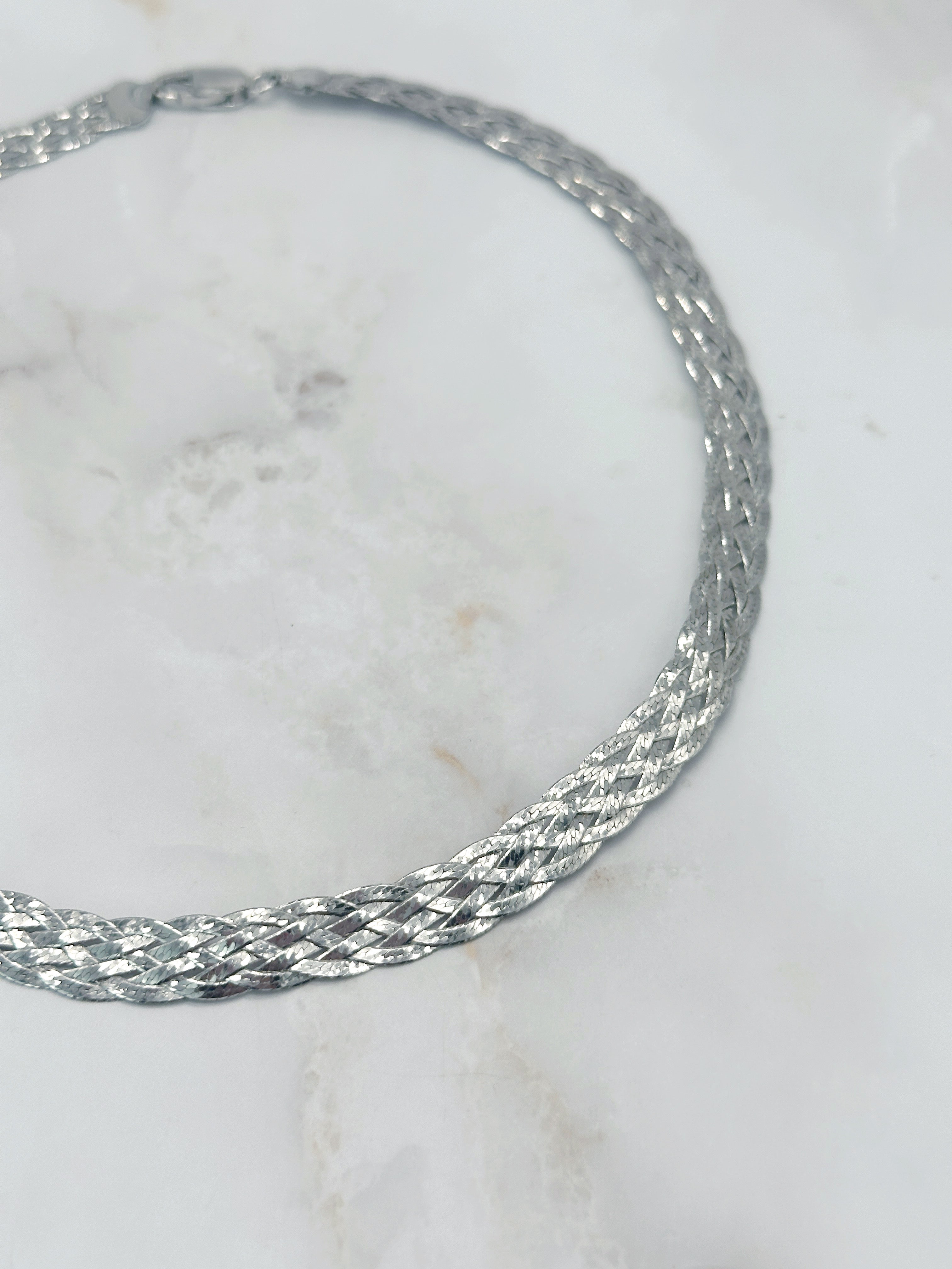 Vintage Halskette aus 925 Sterling Silber mit geflochtenem Design