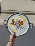Vintage Servier- und Kuchenplatte mit Spritzdekor und Chrom