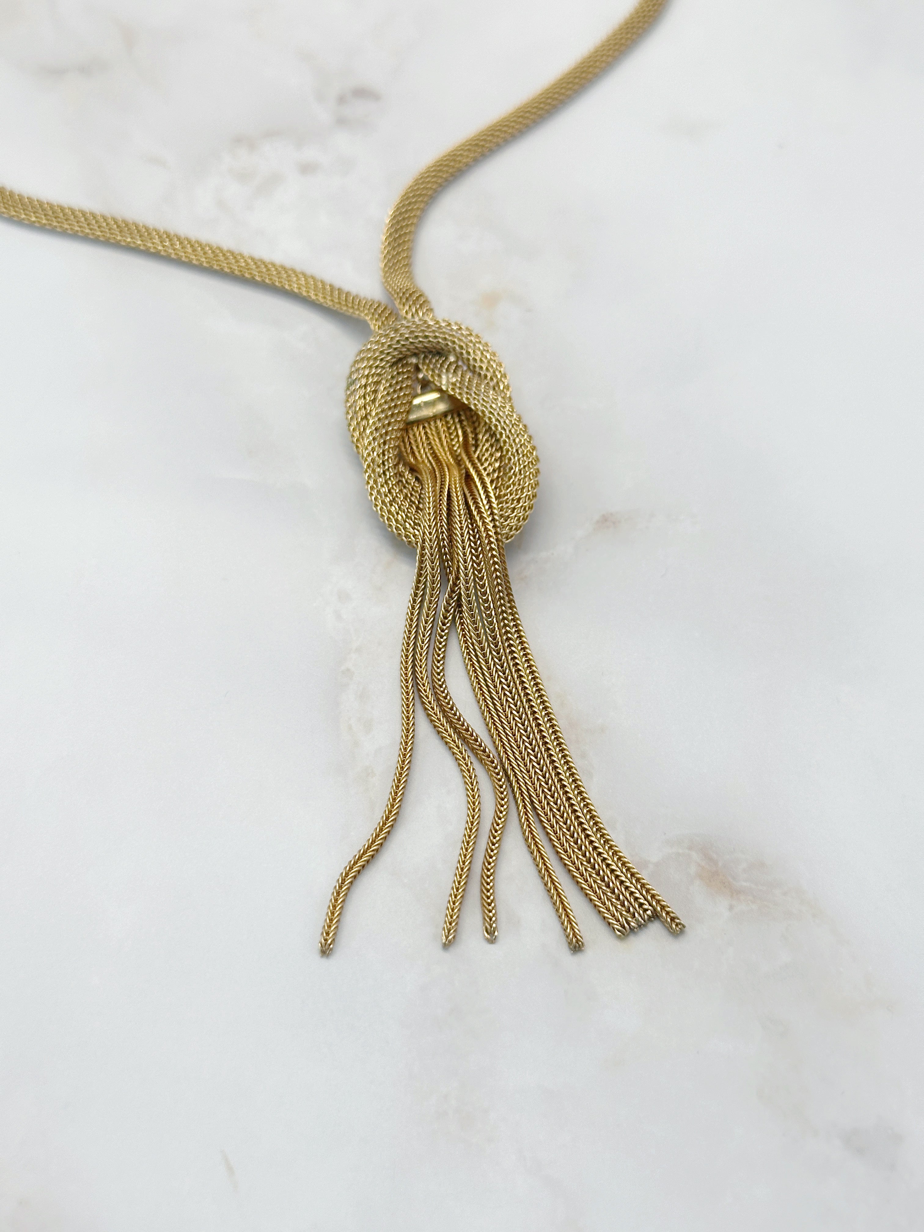 Extravagantes Vintage Collier Knoten & Fransen vergoldet