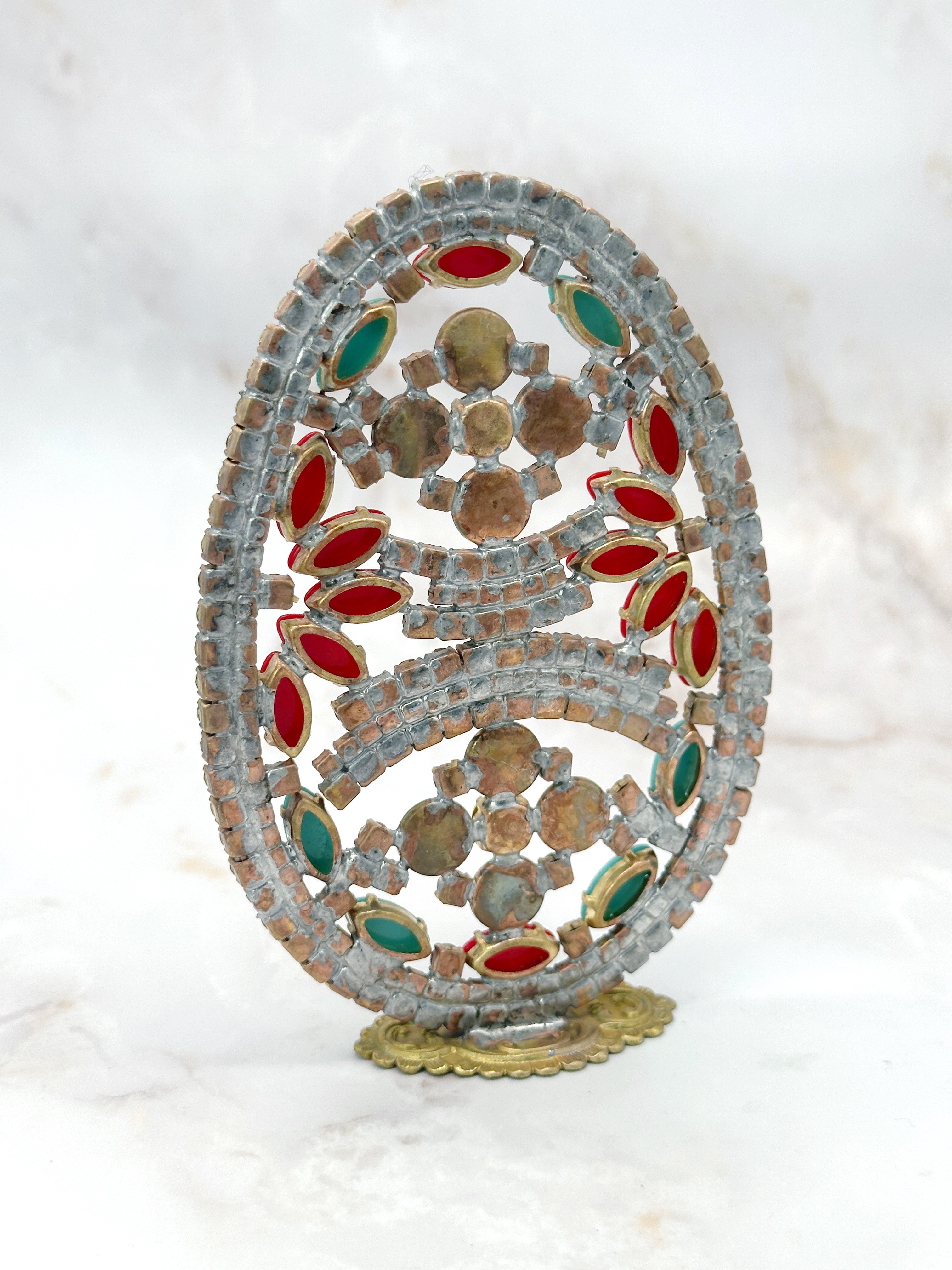 Prachtvolles Gablonzer Osterei handgefertigt mit geschliffenen Glassteinen