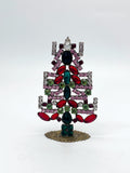 Abstrakter Gablonzer Weihnachtsbaum mit Glassteinen in Rosé, Rot und Grün