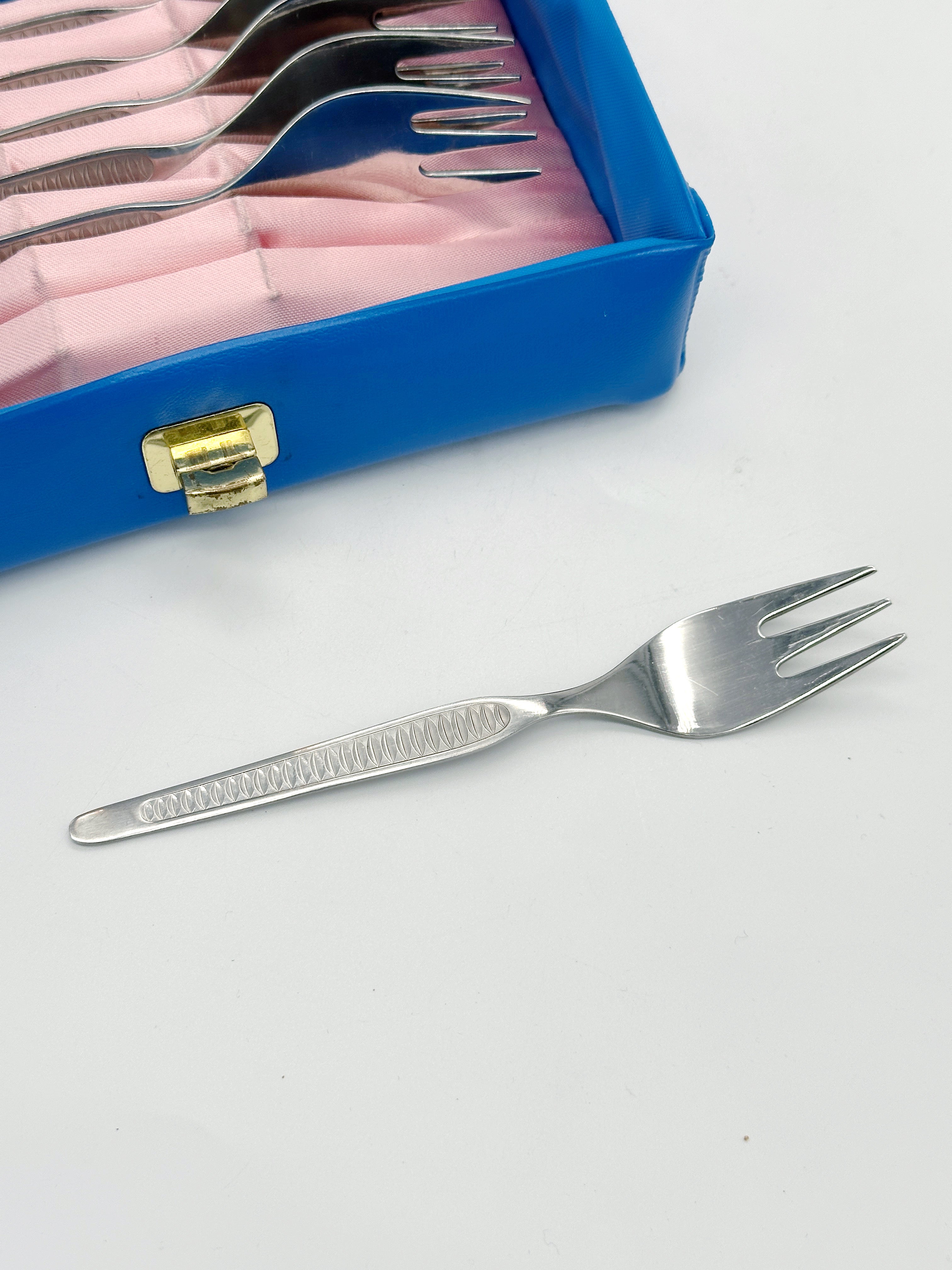 6er Set Kuchengabeln in blauer Originalbox ABS Rostfrei