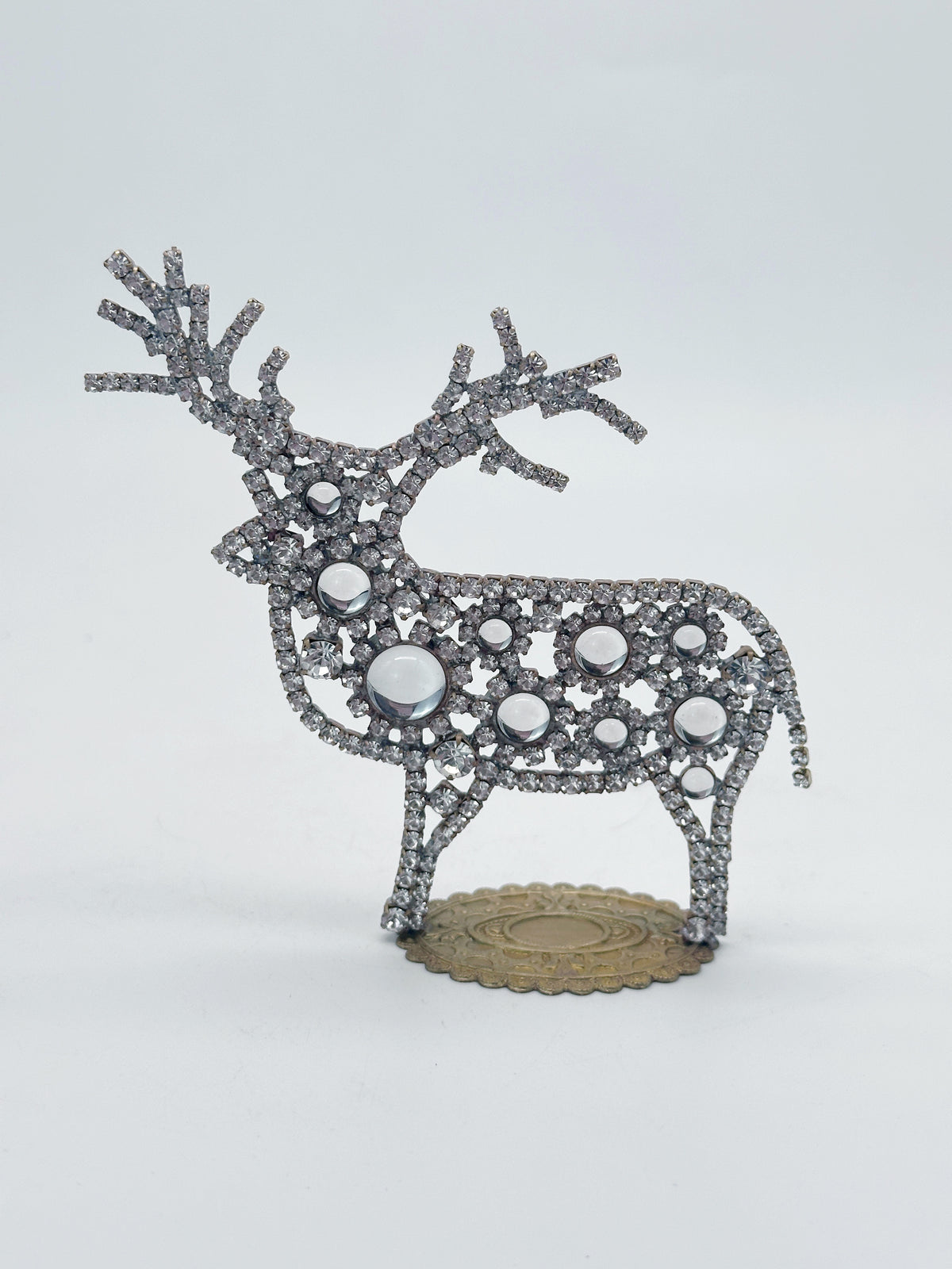 Funkelnde Gablonzer Rentier-Figur aus weißem Strass