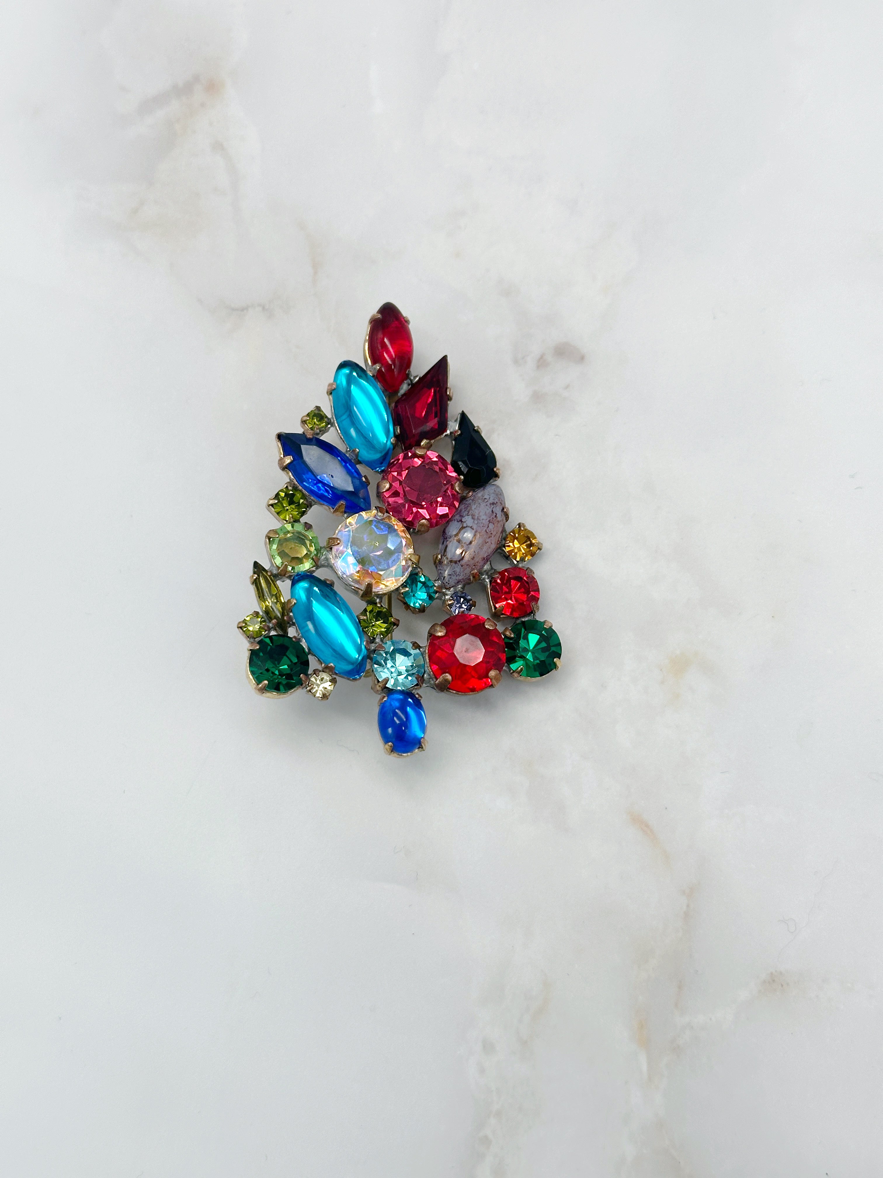 Funkelnde Gablonzer Brosche Christbaum